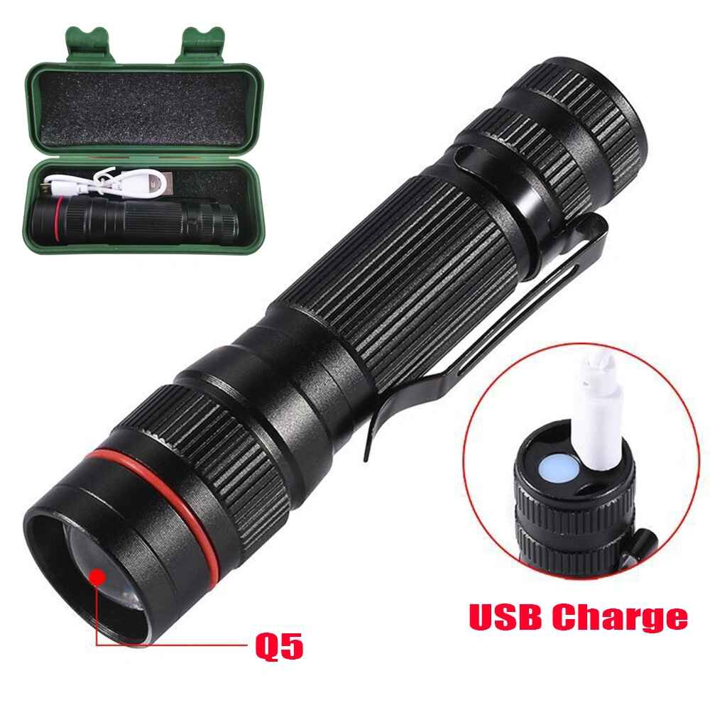 2 Pack USB Rechargeable LED Flashlight | Adjustable Focus, 3 Modes, Outdoor Mini Torch with USB Cable & Mini Box view 5