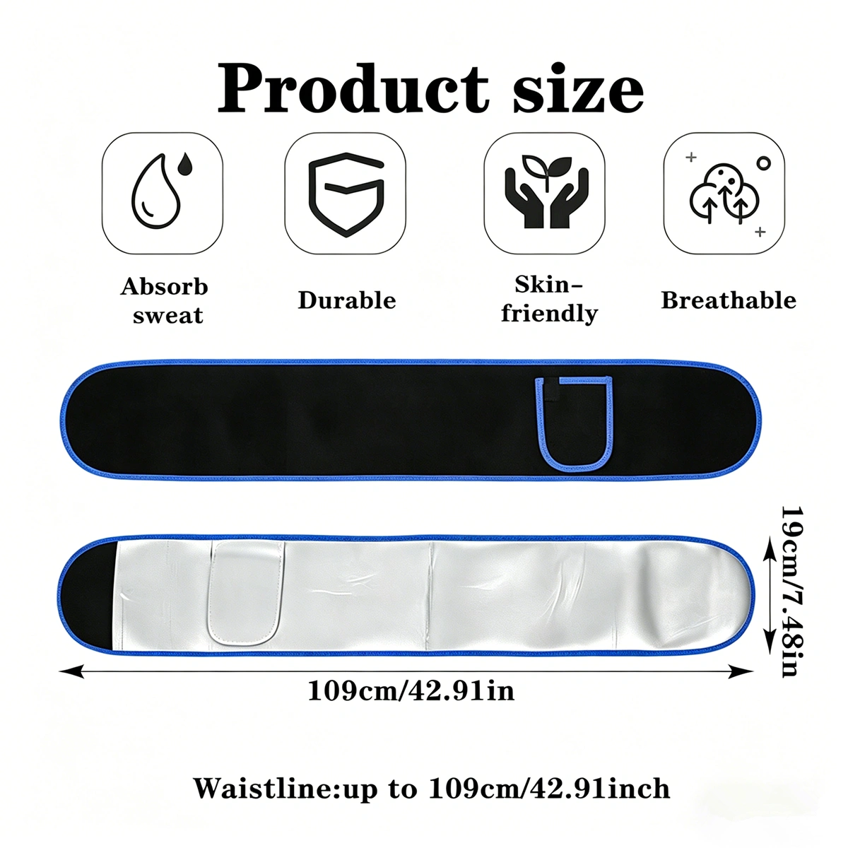 Waist Trainer Belt with Phone Pocket, Waist Trimmer Body Shaper Sweat Girdle for Weight Loss, Blue/Black/Silver view 5
