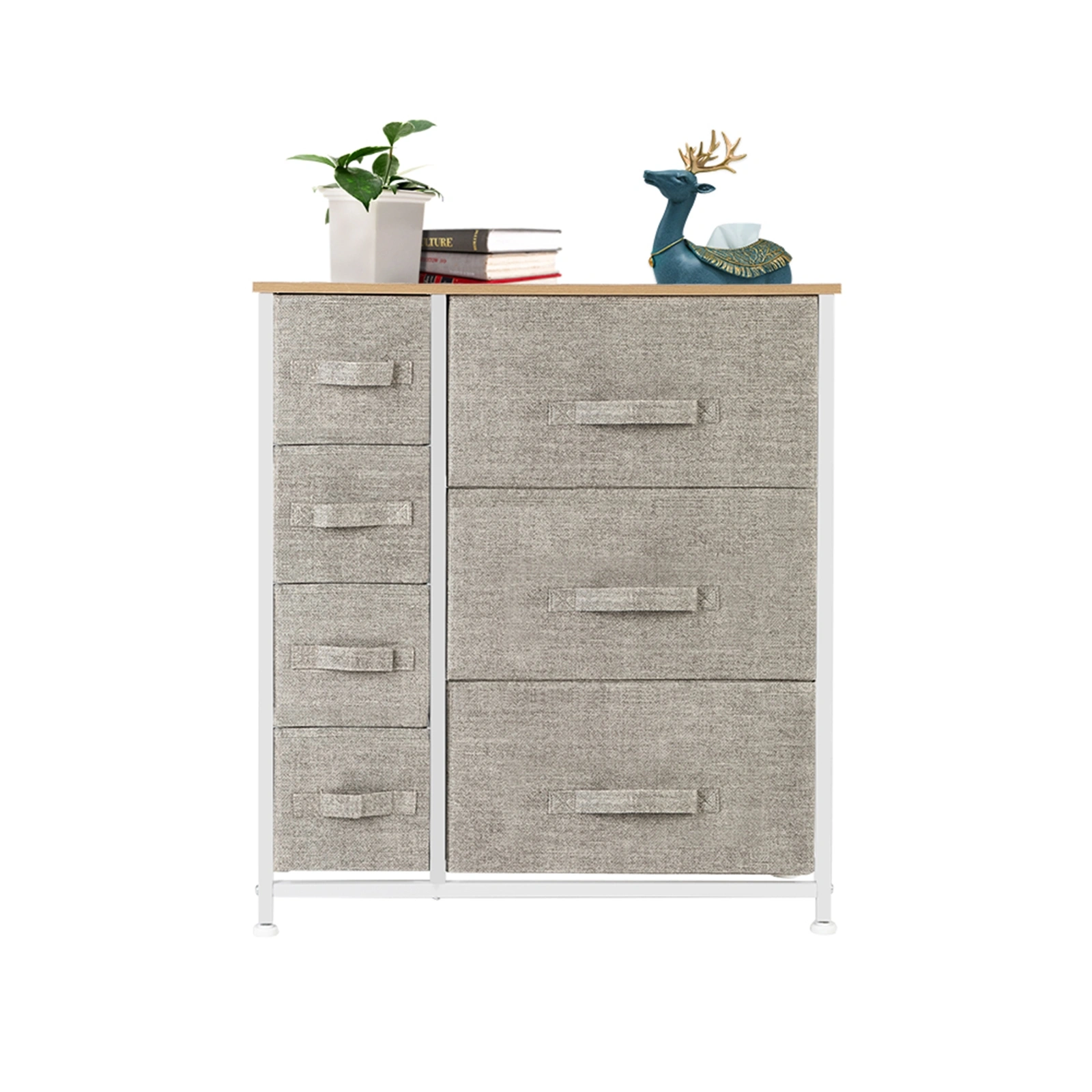 7-Drawer Storage Tower Dresser, Furniture Organizer Unit with Steel Frame & Wood Top, Easy Pull Fabric Bins for Bedroom, Hallway, Closet, Office, Linen/Natural view 2