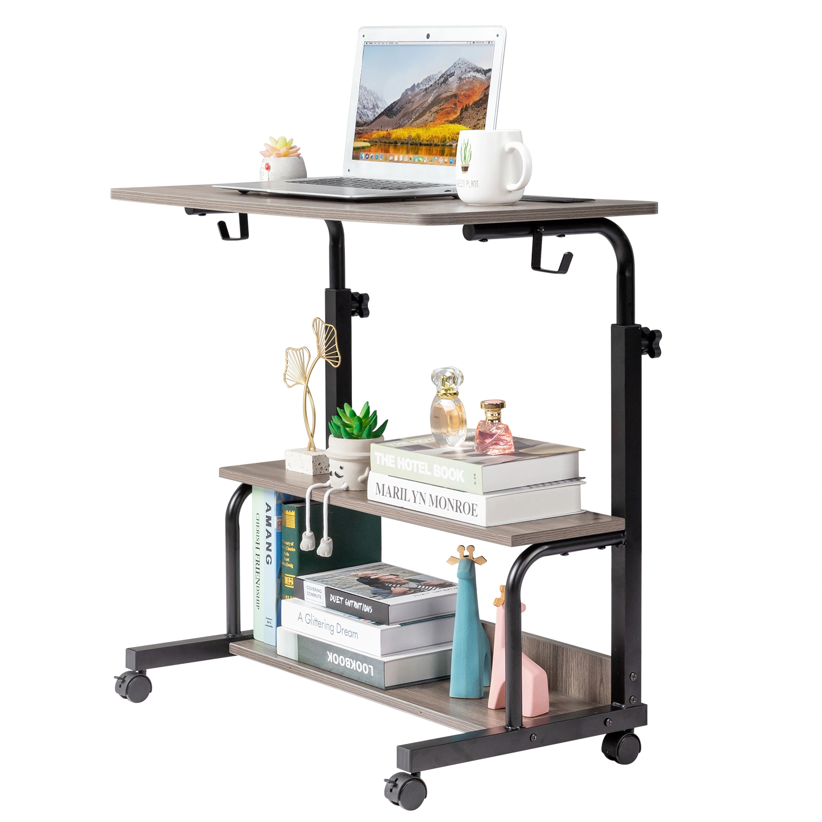 Grey Oak P2 15MM Particle Board with Melamine Coating Adjustable Computer Desk with 3 USB + 2 AC Outlets view 10