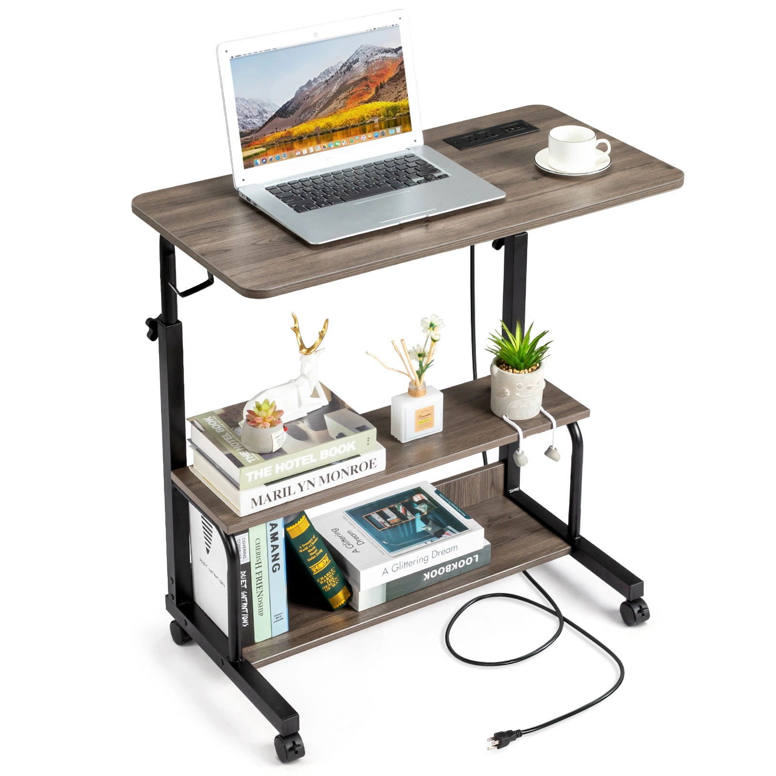 Grey Oak P2 15MM Particle Board with Melamine Coating Adjustable Computer Desk with 3 USB + 2 AC Outlets view 18
