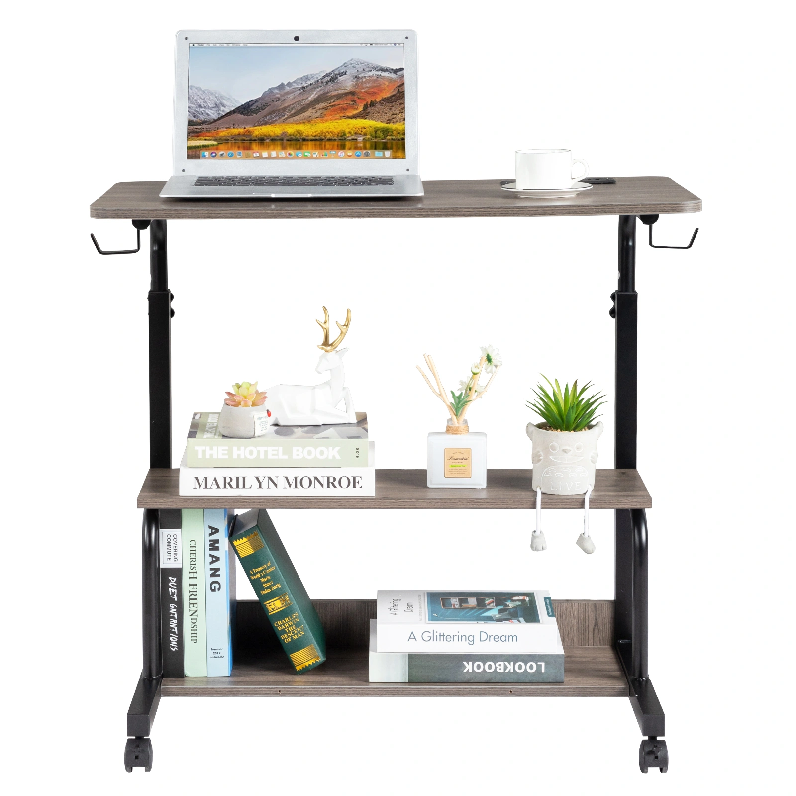 Grey Oak P2 15MM Particle Board with Melamine Coating Adjustable Computer Desk with 3 USB + 2 AC Outlets view 8