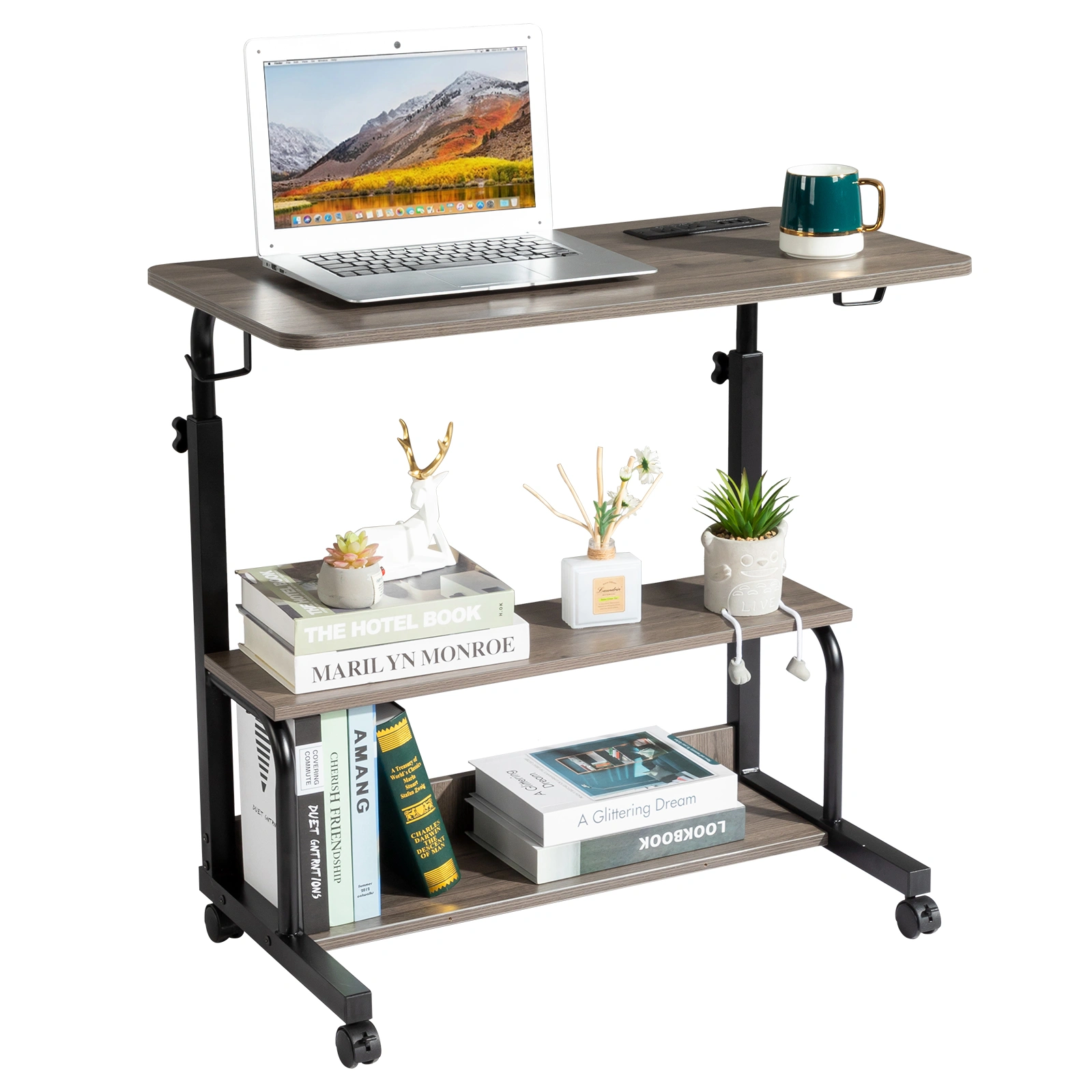 Grey Oak P2 15MM Particle Board with Melamine Coating Adjustable Computer Desk with 3 USB + 2 AC Outlets view 9