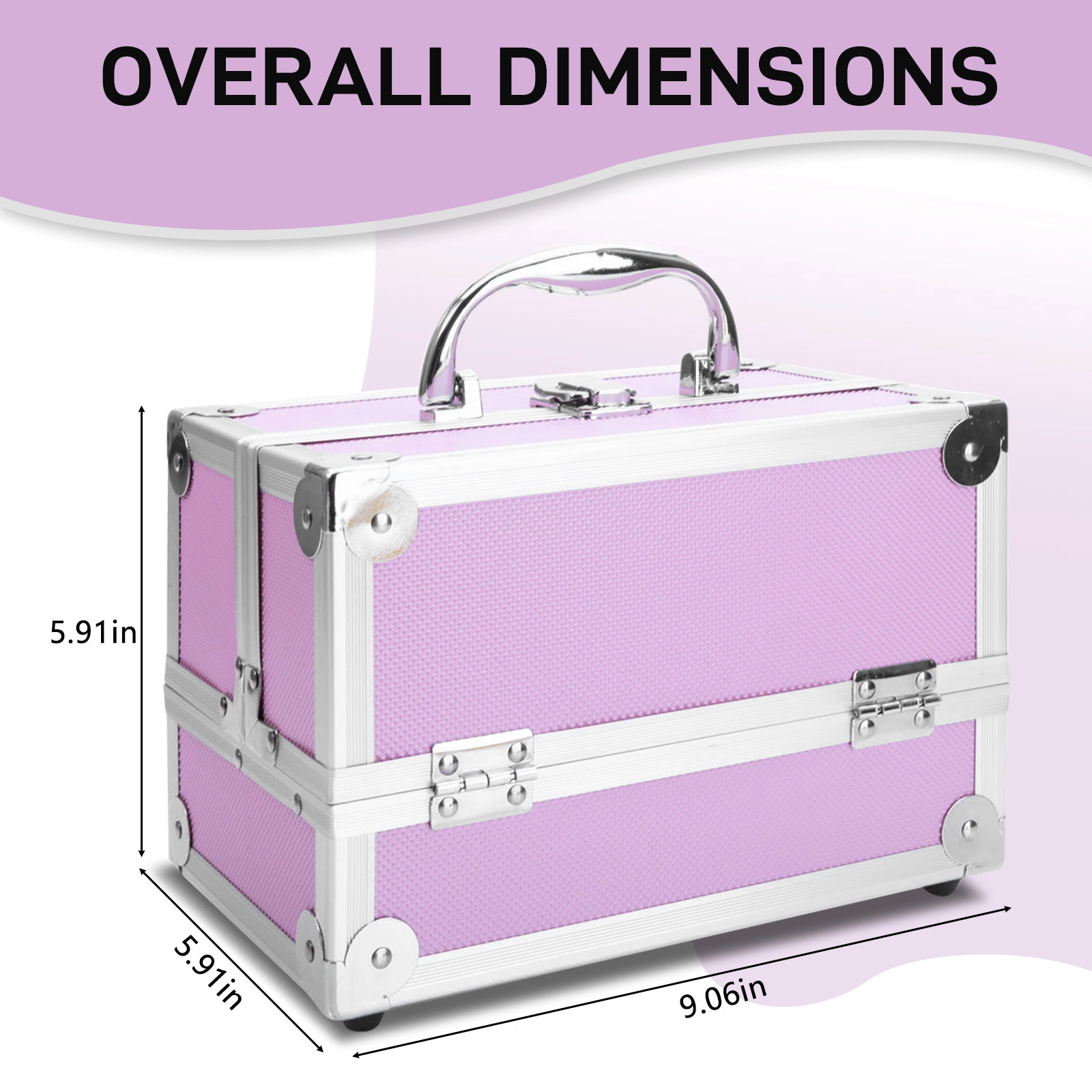 SM-2176 Aluminum Makeup Train Case Jewelry Box Cosmetic Organizer with Mirror 9"x6"x6" Pink view 3