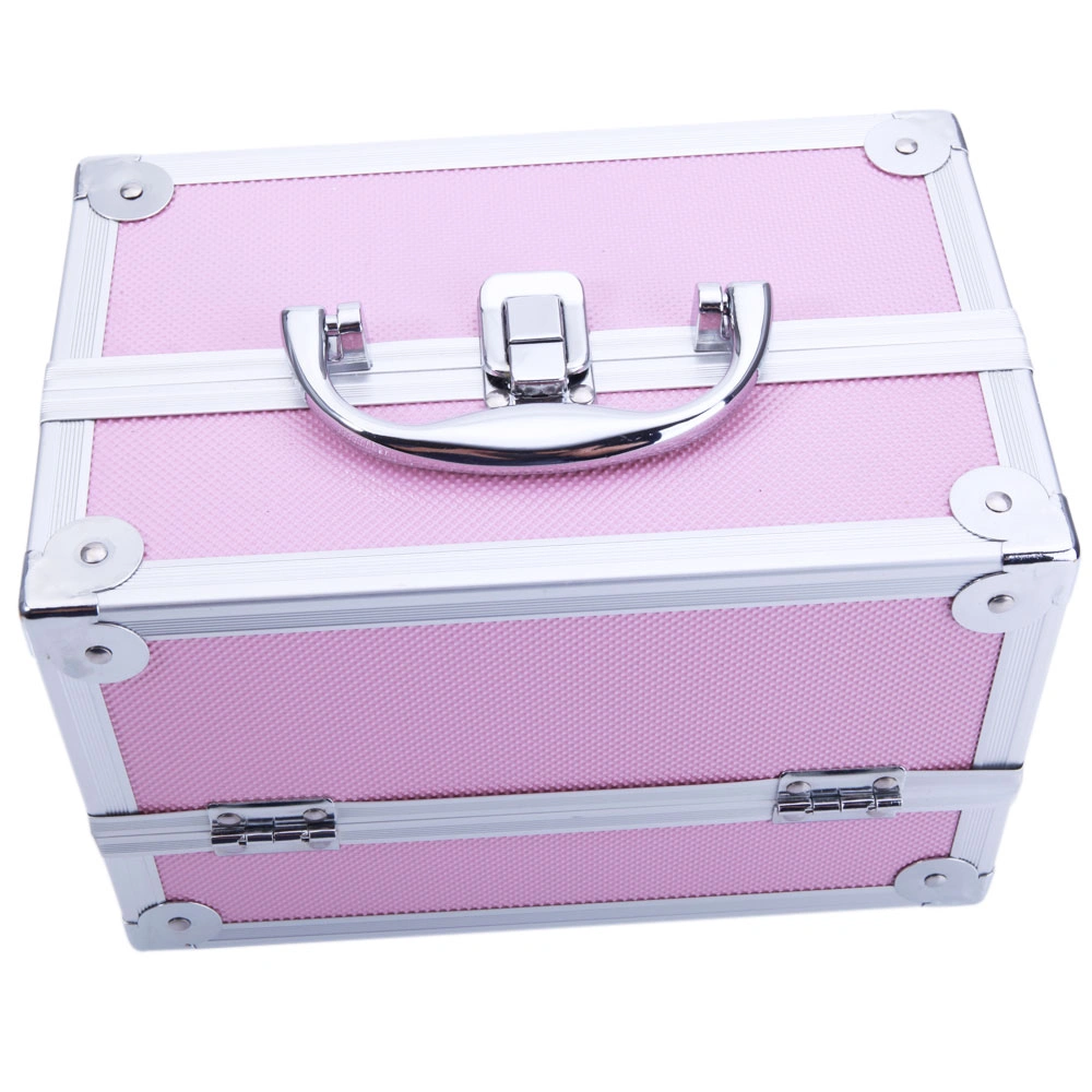 SM-2176 Aluminum Makeup Train Case Jewelry Box Cosmetic Organizer with Mirror 9"x6"x6" Pink view 8