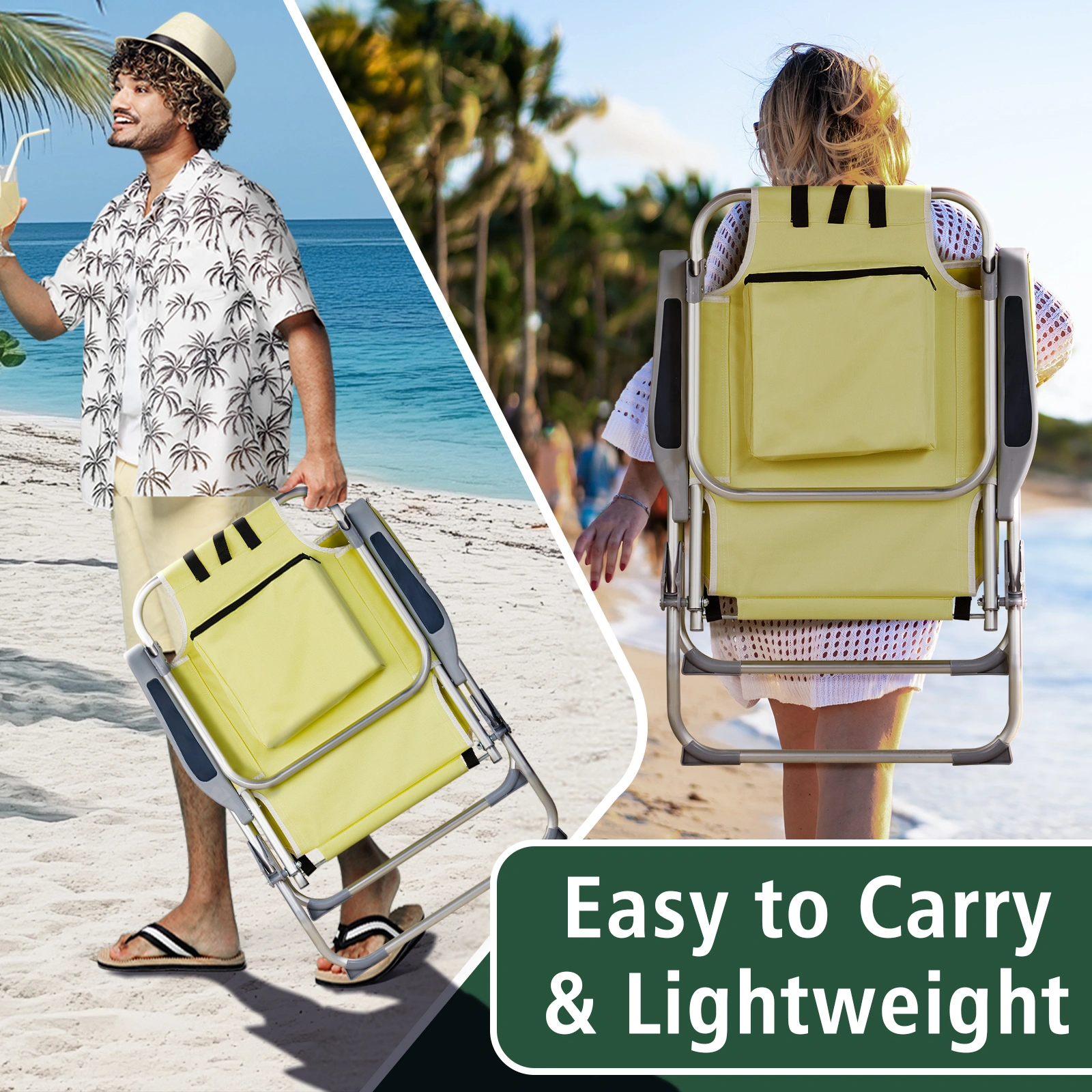 63*70*99cm Heightened Oxford Cloth Silver White Aluminum Tube Bearing 100kg Beach Chair Yellow view 10