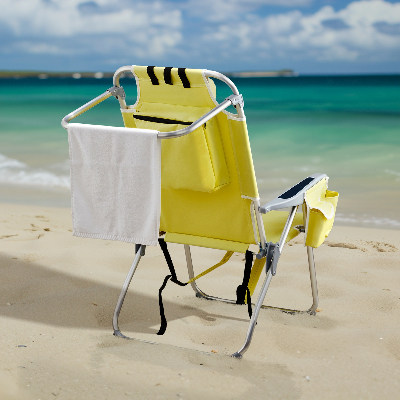 63*70*99cm Heightened Oxford Cloth Silver White Aluminum Tube Bearing 100kg Beach Chair Yellow view 11
