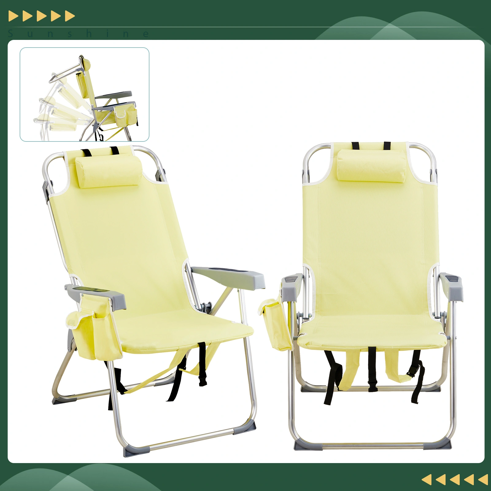 63*70*99cm Heightened Oxford Cloth Silver White Aluminum Tube Bearing 100kg Beach Chair Yellow view 13