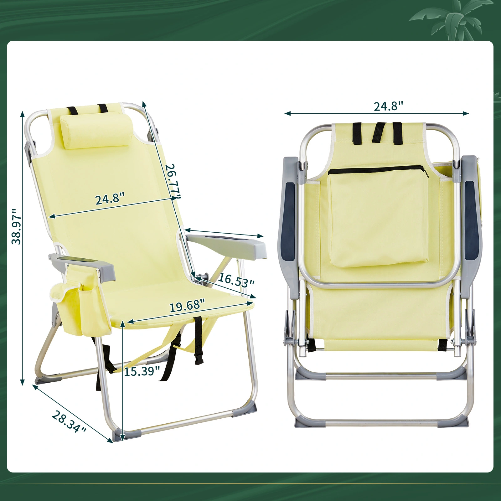 63*70*99cm Heightened Oxford Cloth Silver White Aluminum Tube Bearing 100kg Beach Chair Yellow view 14