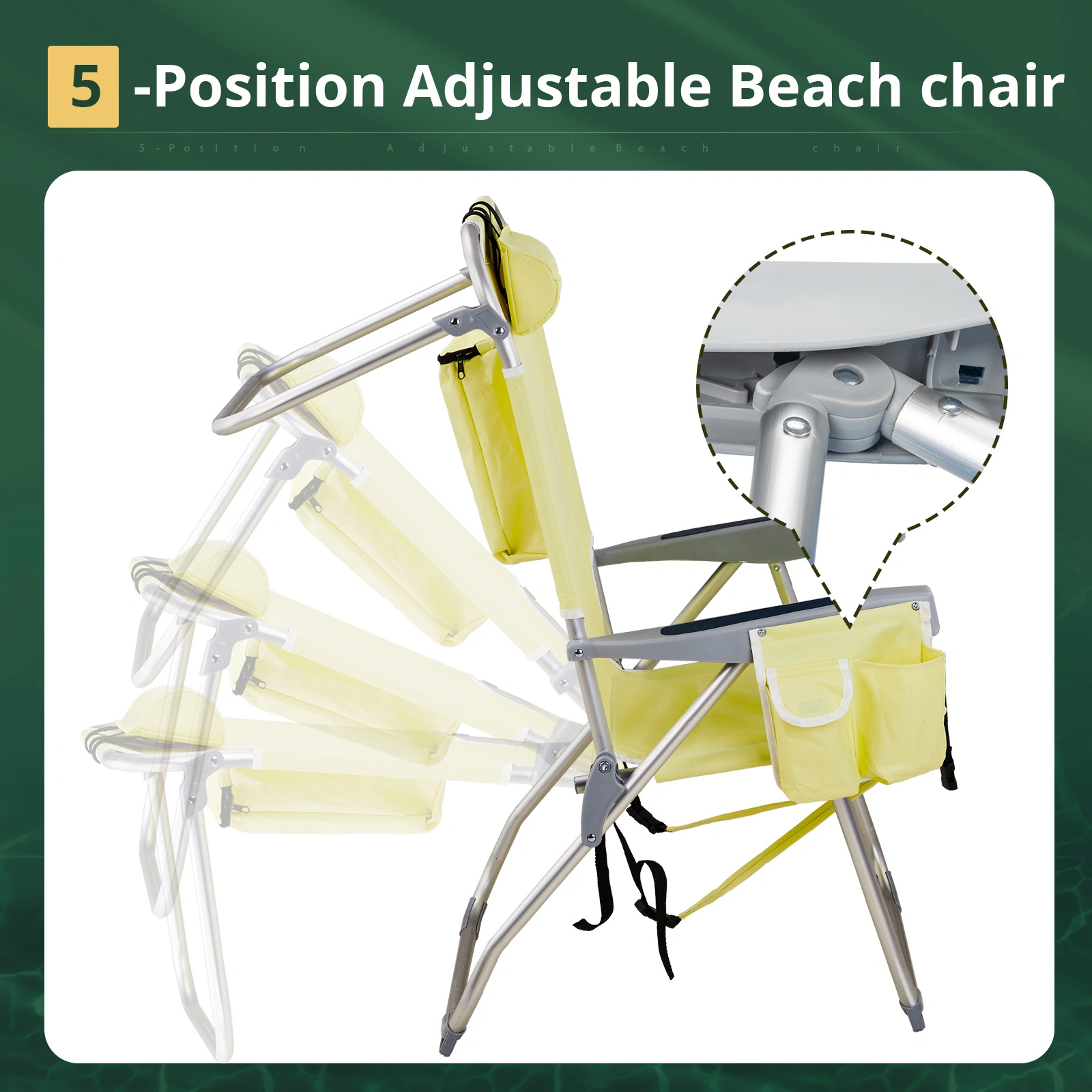63*70*99cm Heightened Oxford Cloth Silver White Aluminum Tube Bearing 100kg Beach Chair Yellow view 15