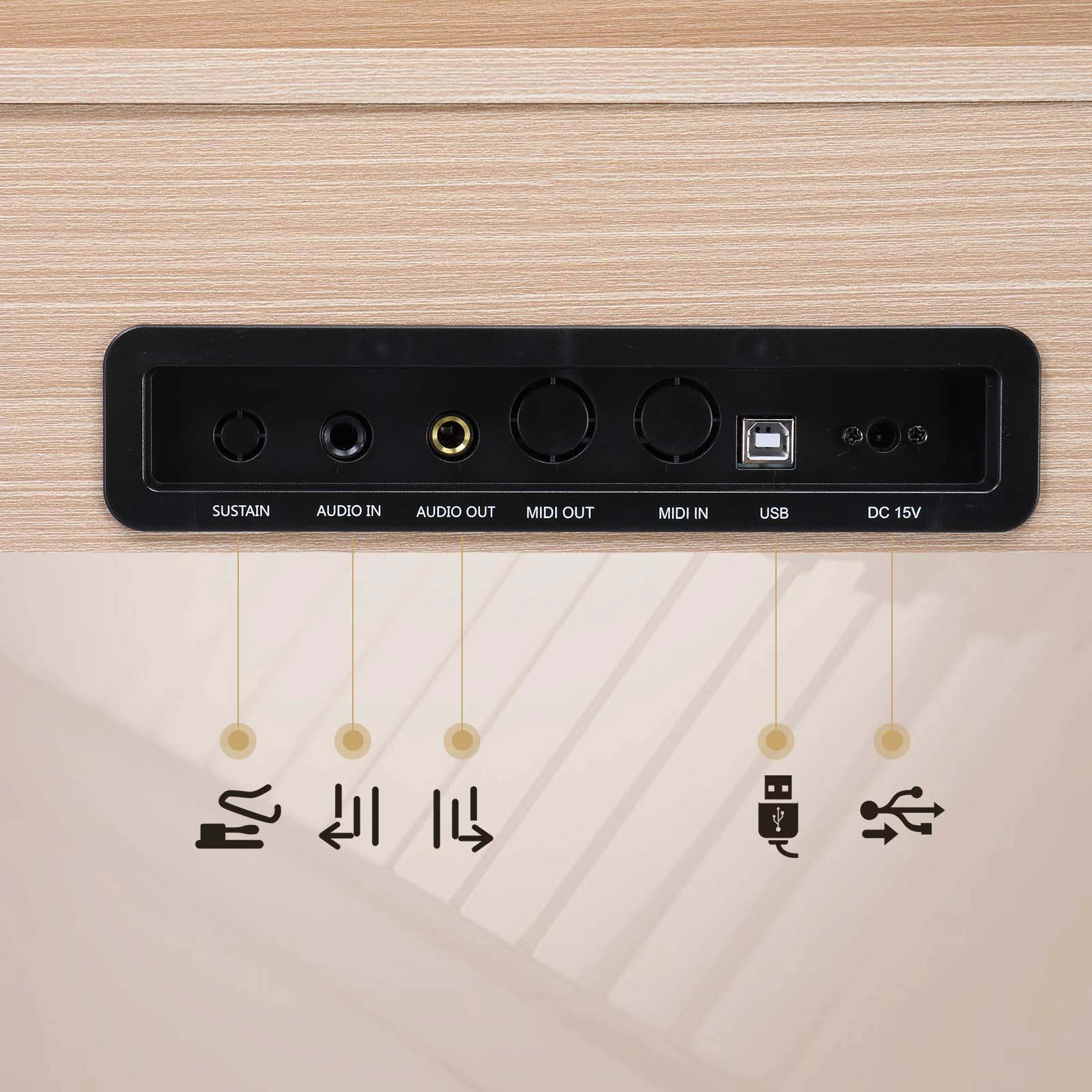 Glarry GDP-203 88-Key Full Weighted Digital Piano with Stand Power Adapter Triple Pedals Headphones Natural Wood view 3