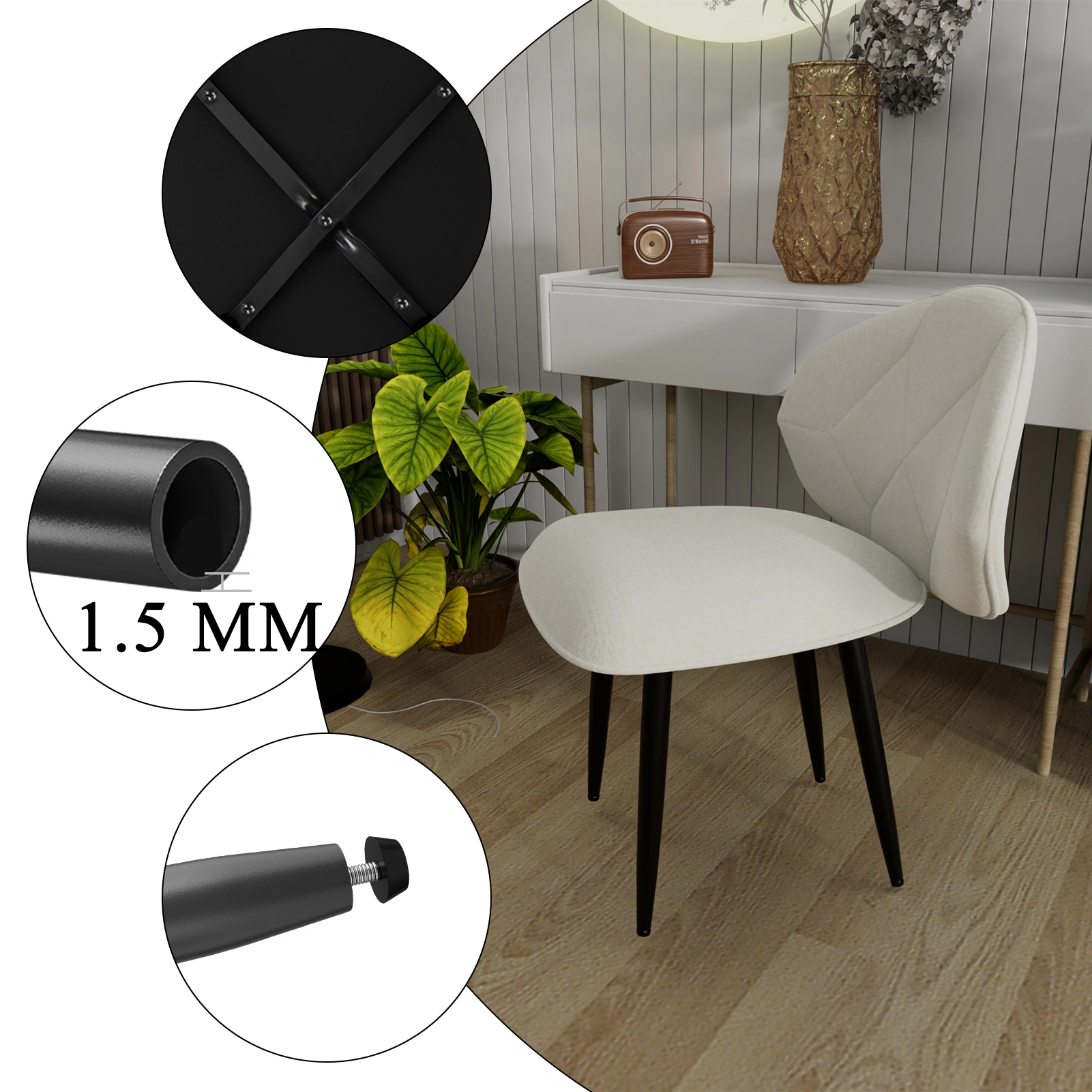 2 Pack Upholstered Dining Chairs Set, Modern Padded Dining Room Chairs with Wide Backrest, Comfortable Kitchen Chairs with Metal Legs, Gray view 3