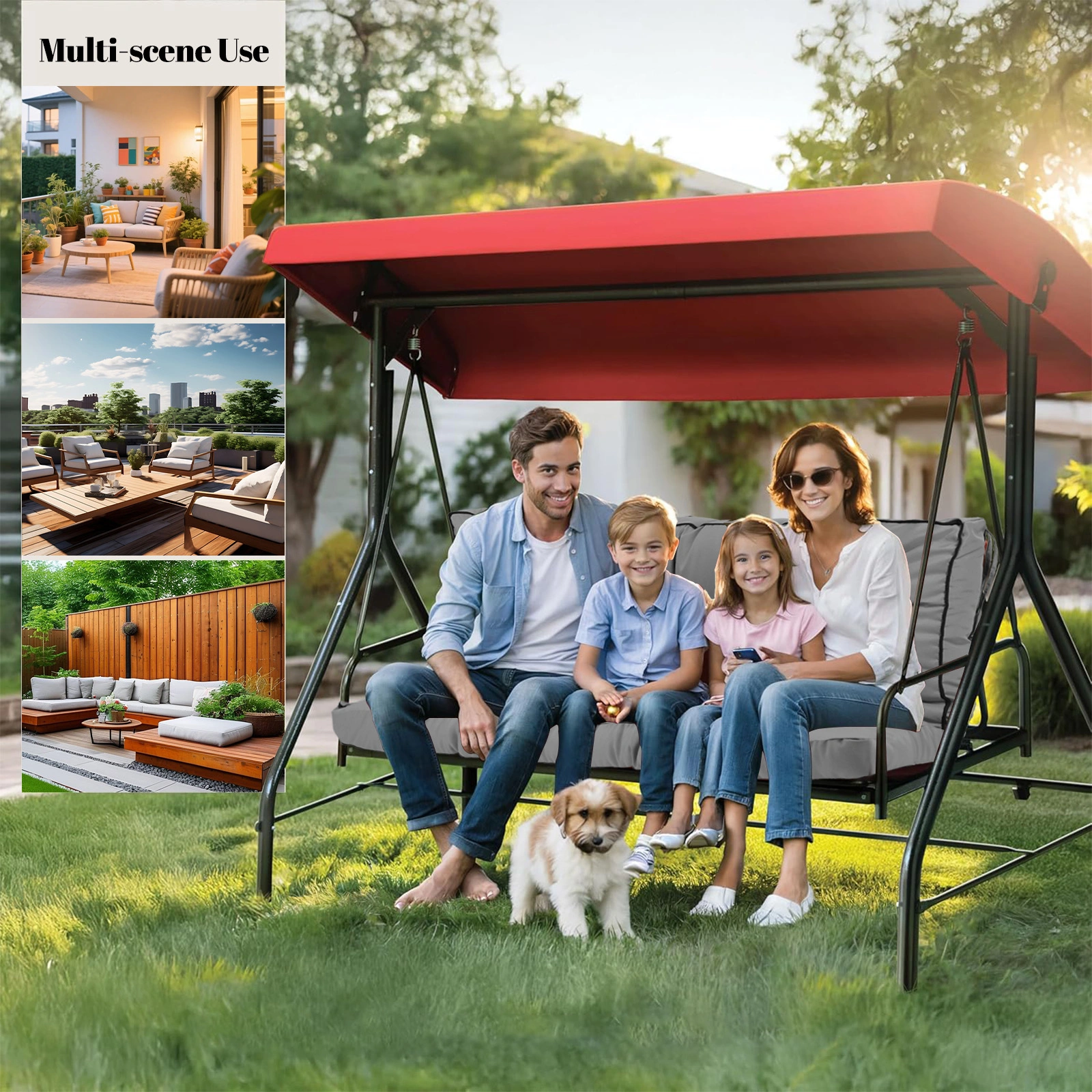 Outdoor Swing Cushions 55 Inch, Waterproof 4" Thick Porch Swing Cushion Replacement with Backrest and Ties, Comfortable 2-3 Seat Pation Swing Pad for Backyard, Garden, Lawn, Outdoor Furniture(Light grey) view 3
