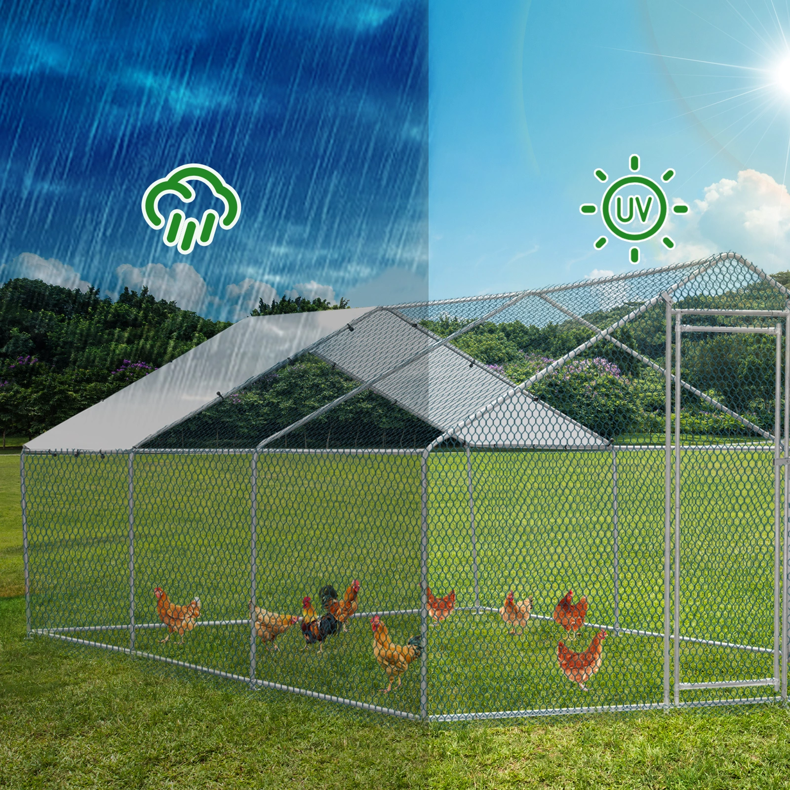 20 x 10 ft Large Metal Chicken Coop, Walk-in Poultry Cage Chicken Hen Run House with Waterproof Cover, Rabbits Cats Dogs Farm Pen for Outdoor Backyard Farm Garden view 11