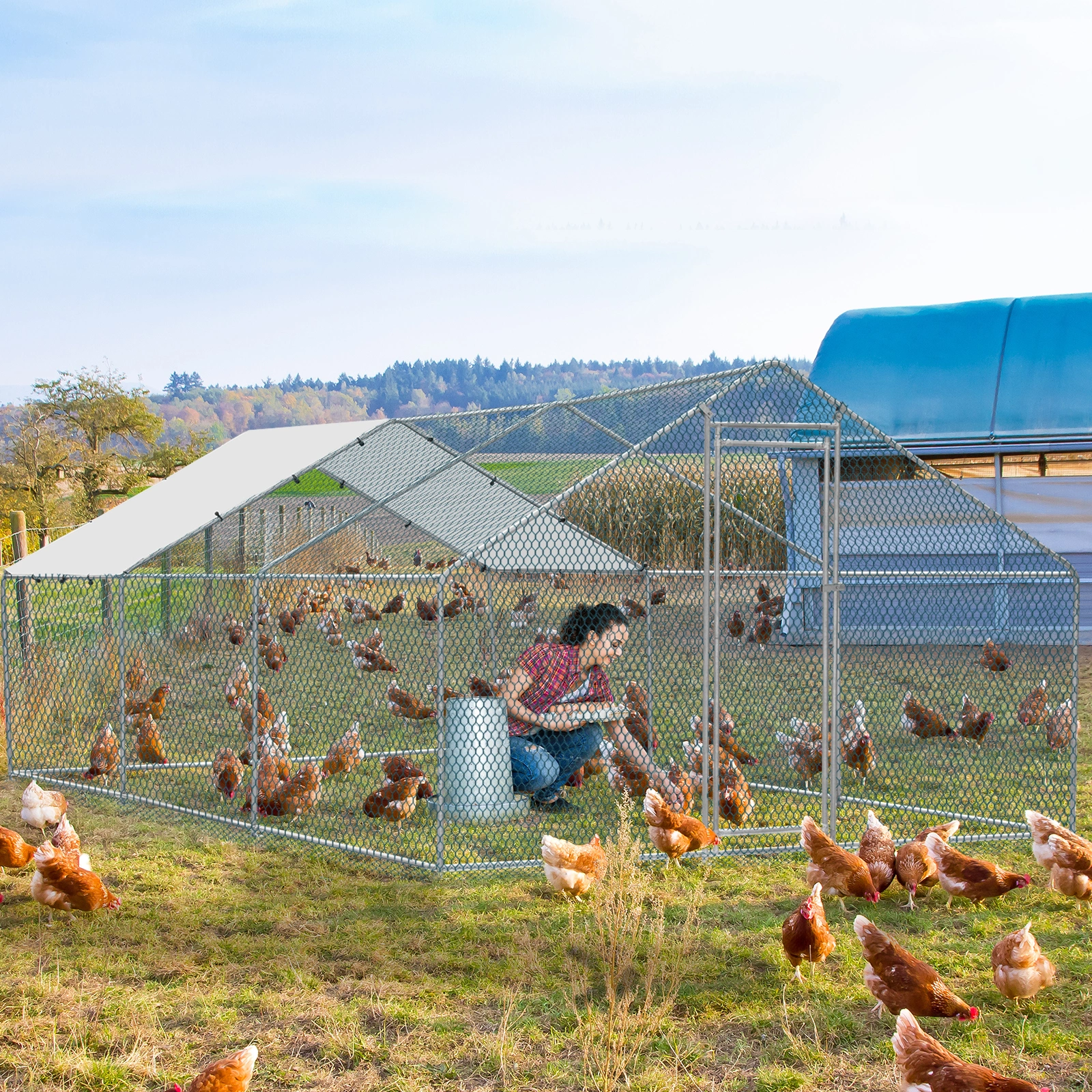 20 x 10 ft Large Metal Chicken Coop, Walk-in Poultry Cage Chicken Hen Run House with Waterproof Cover, Rabbits Cats Dogs Farm Pen for Outdoor Backyard Farm Garden view 12