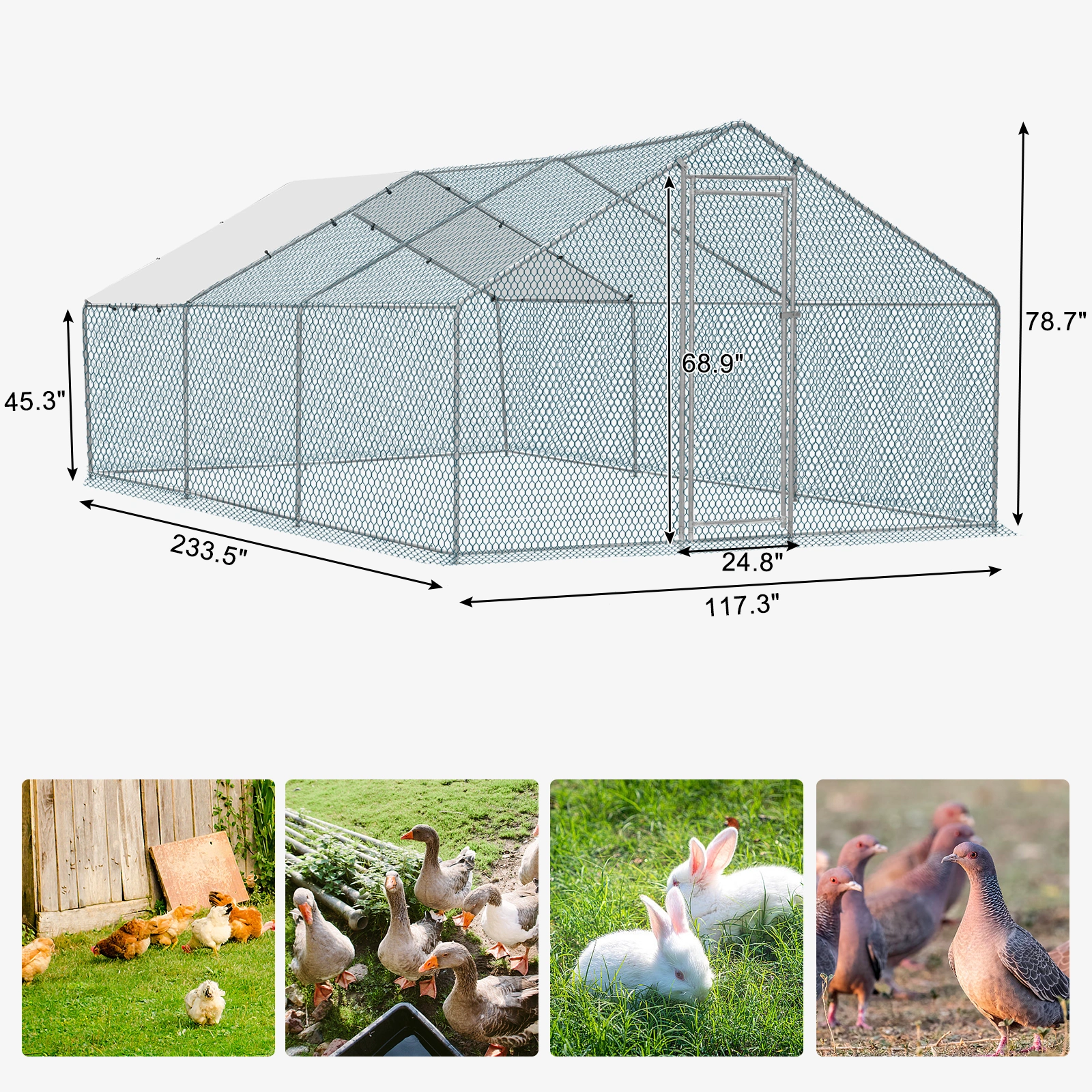 20 x 10 ft Large Metal Chicken Coop, Walk-in Poultry Cage Chicken Hen Run House with Waterproof Cover, Rabbits Cats Dogs Farm Pen for Outdoor Backyard Farm Garden view 5