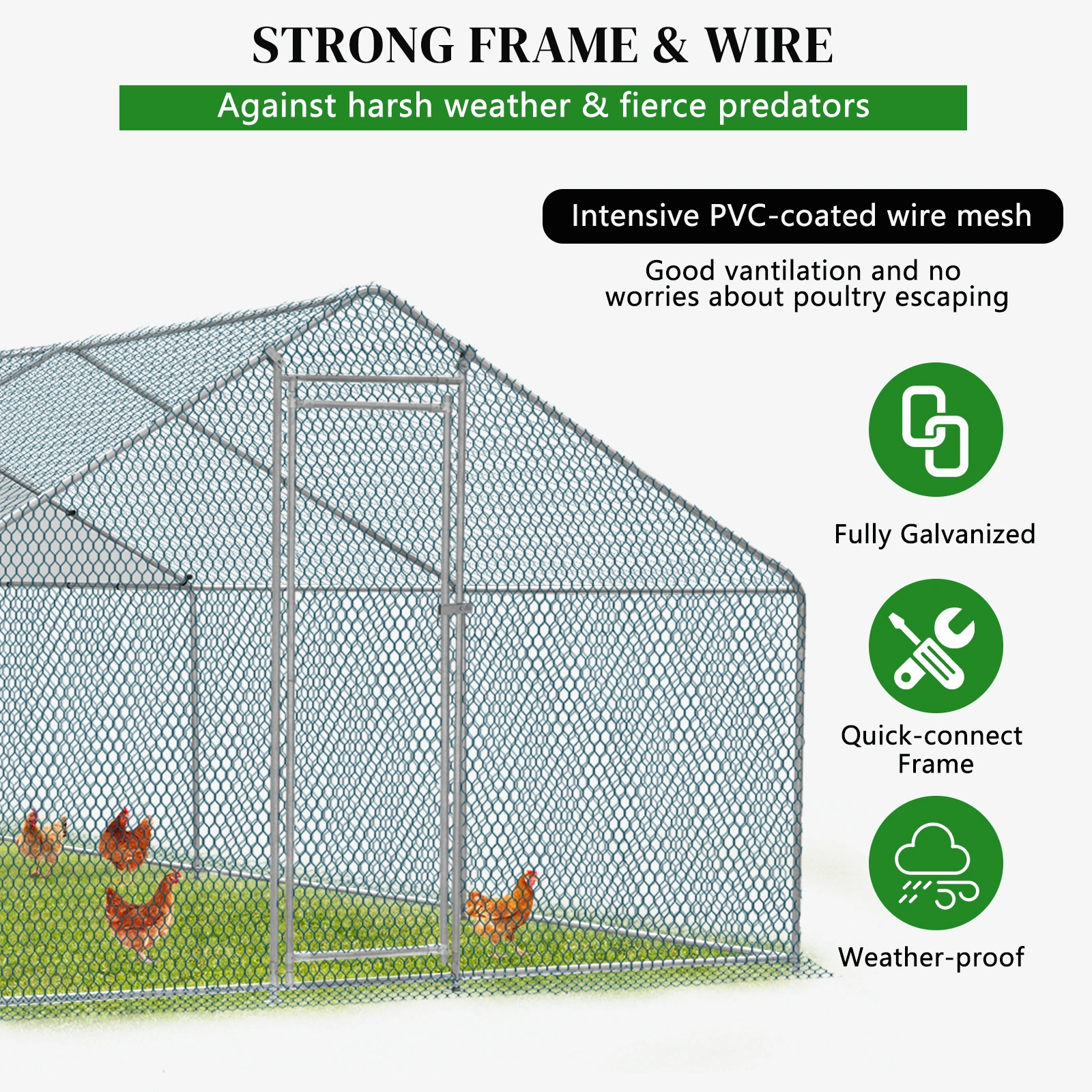 20 x 10 ft Large Metal Chicken Coop, Walk-in Poultry Cage Chicken Hen Run House with Waterproof Cover, Rabbits Cats Dogs Farm Pen for Outdoor Backyard Farm Garden view 6
