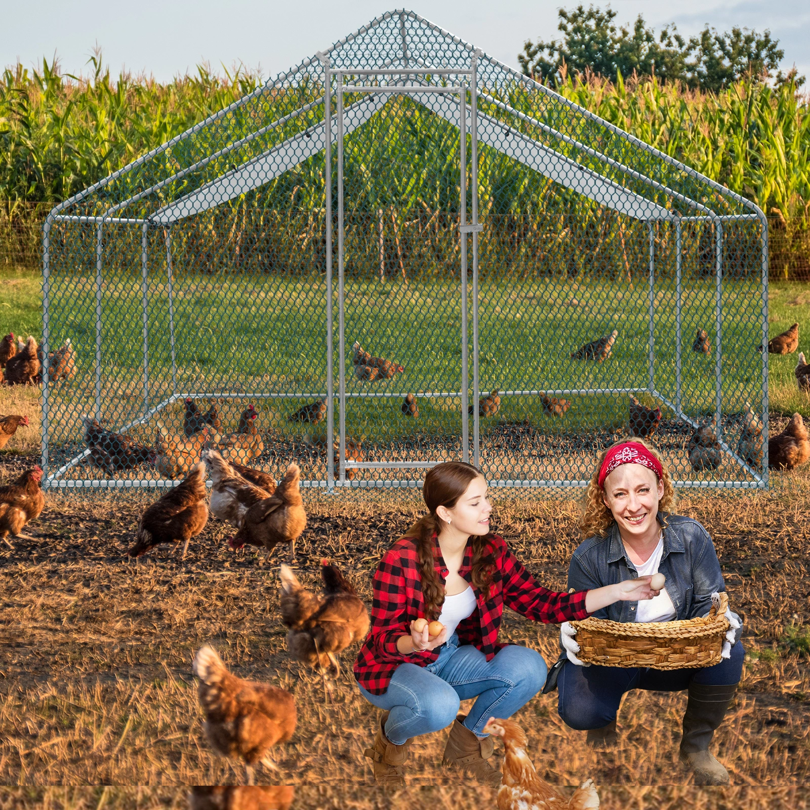20 x 10 ft Large Metal Chicken Coop, Walk-in Poultry Cage Chicken Hen Run House with Waterproof Cover, Rabbits Cats Dogs Farm Pen for Outdoor Backyard Farm Garden view 8