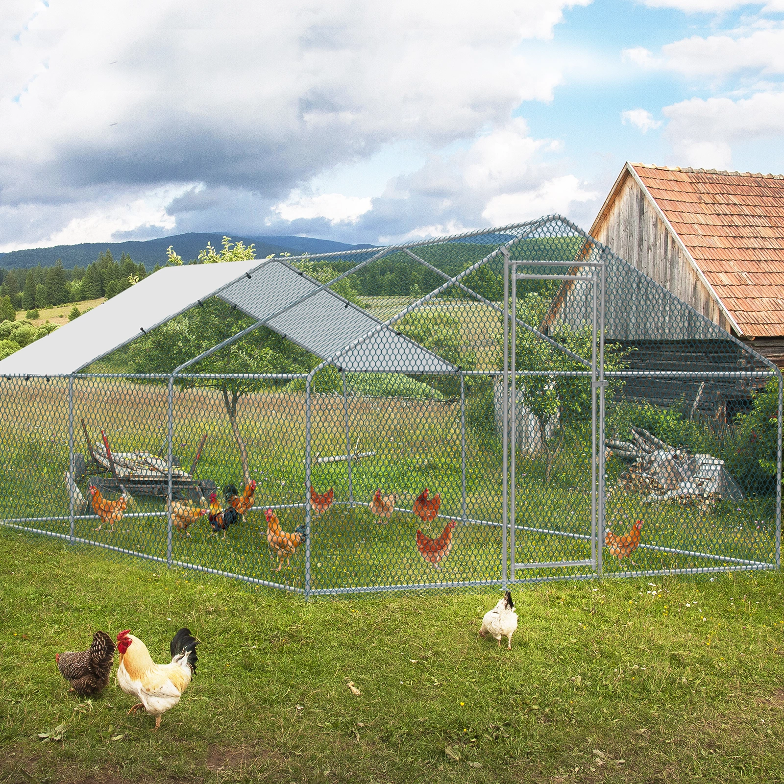 20 x 10 ft Large Metal Chicken Coop, Walk-in Poultry Cage Chicken Hen Run House with Waterproof Cover, Rabbits Cats Dogs Farm Pen for Outdoor Backyard Farm Garden view 9