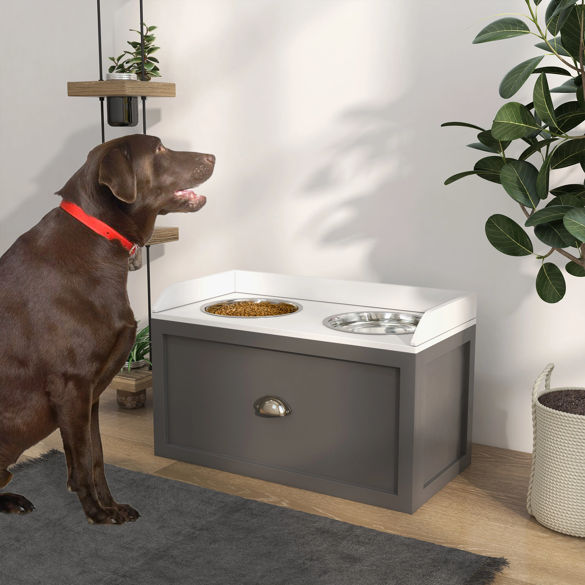 Elevated Dog Bowl Stand for Large & Medium Dogs, Stainless Steel Feeder with Adjustable Height