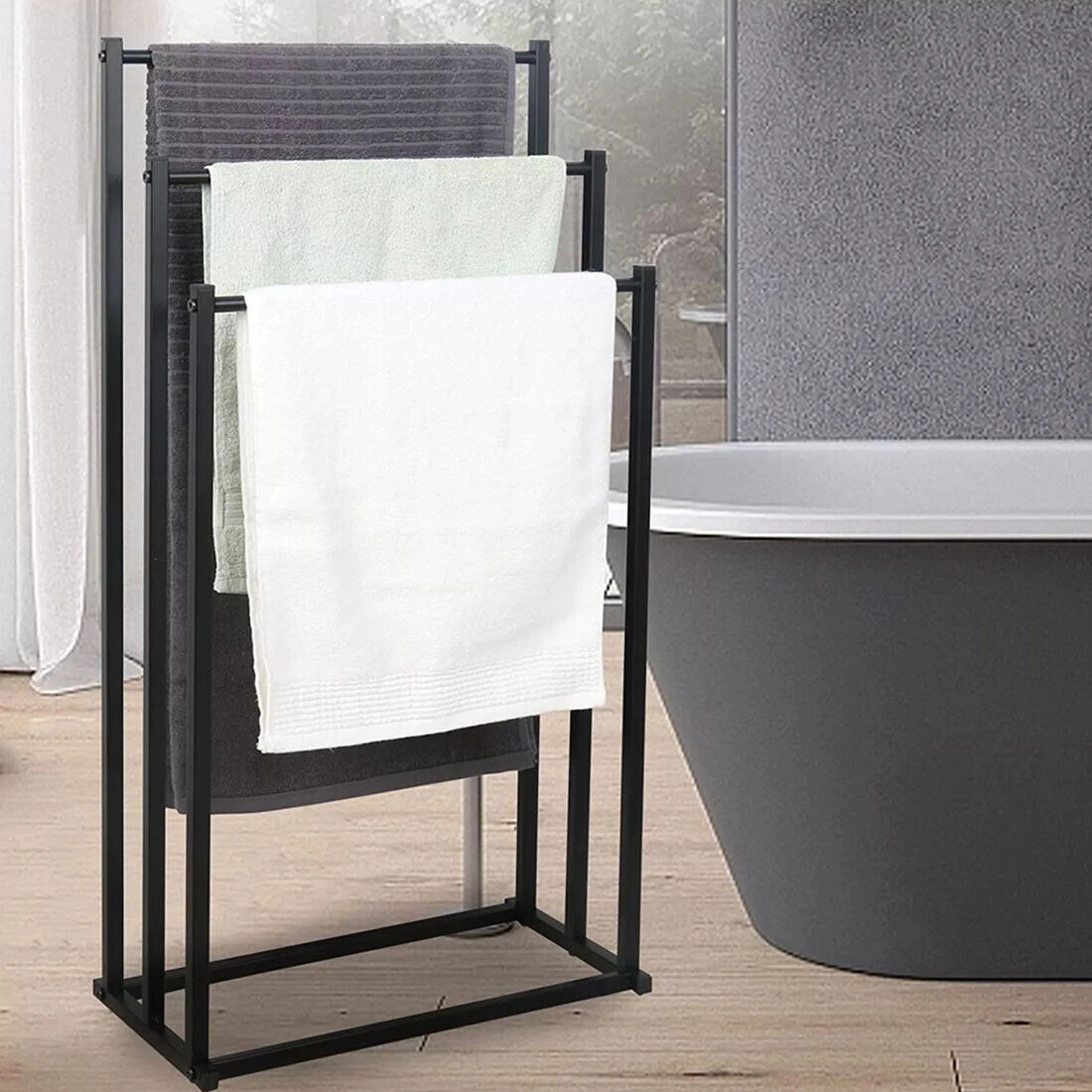 Freestanding Towel Rack 3-Bar, Bathroom Towel Holder Stand, Hand Towel Shelf, Bathroom Accessory, Silver