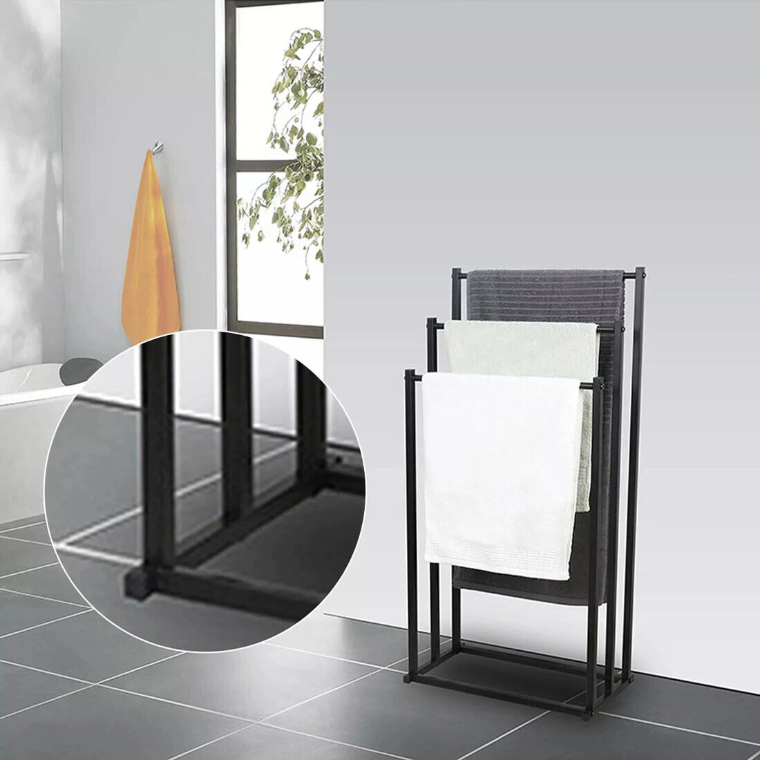 Freestanding Towel Rack 3-Bar, Bathroom Towel Holder Stand, Hand Towel Shelf, Bathroom Accessory, Silver view 3