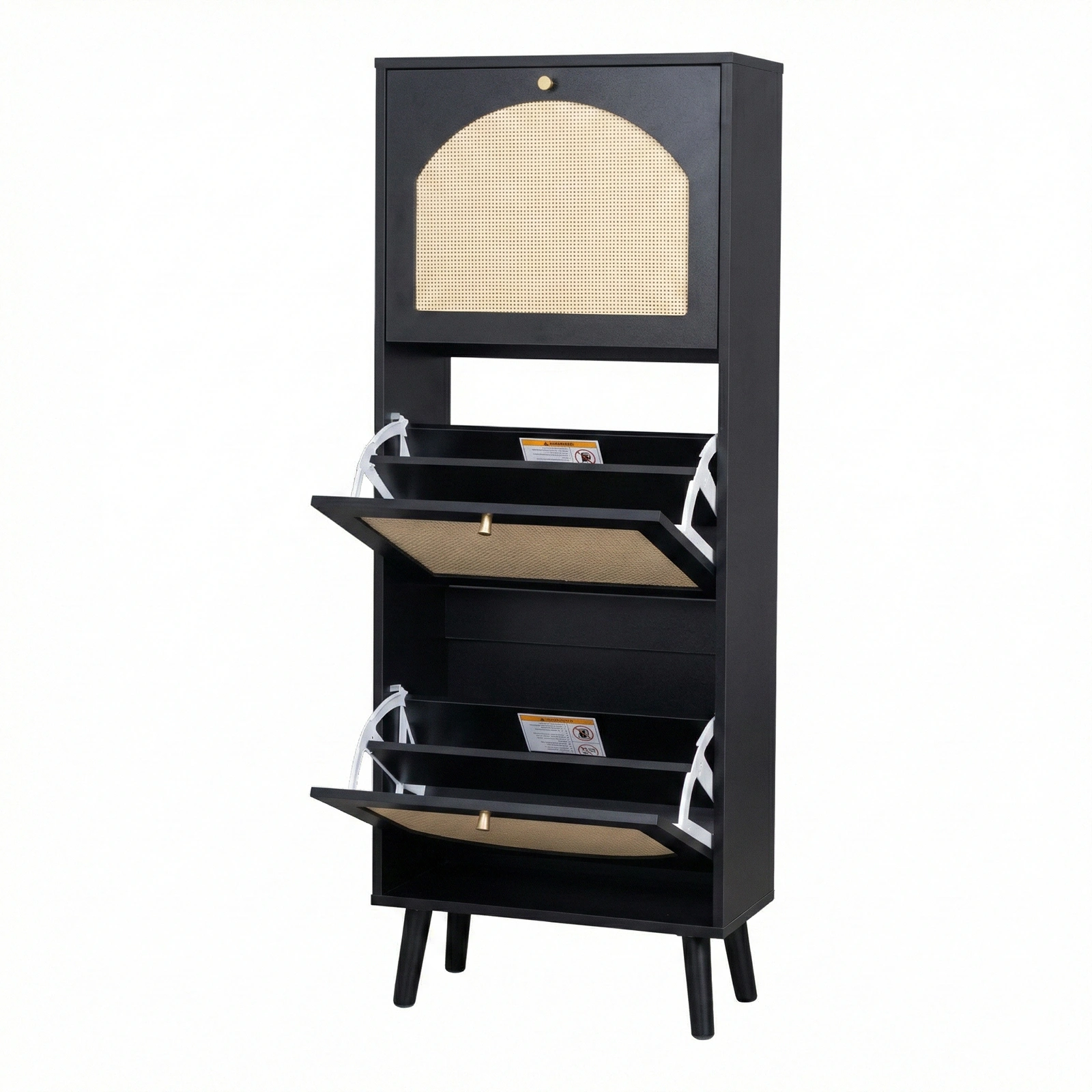 Rattan-fronted 3-tier shoe cabinet, particleboard, 54*24*135 cm, black view 10