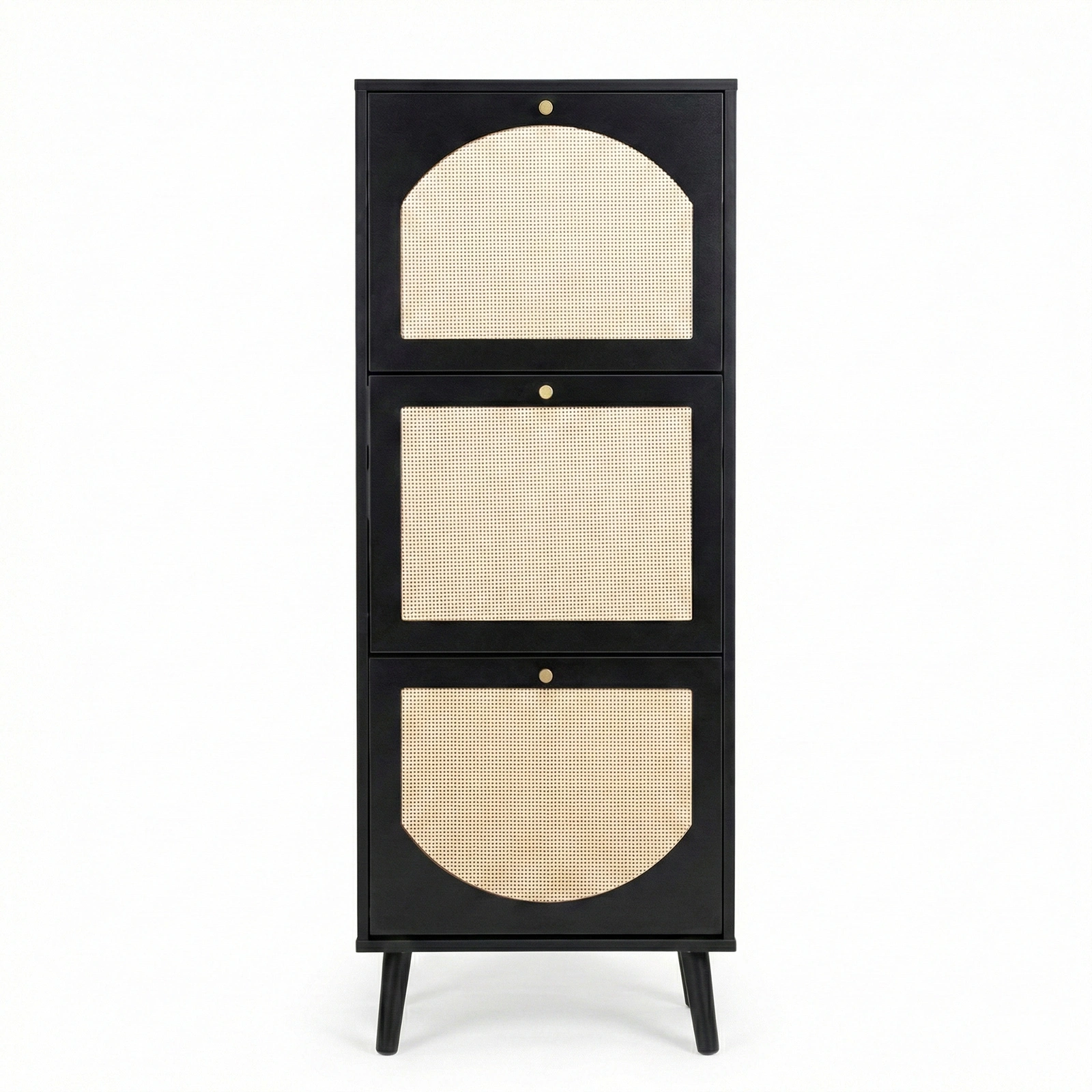 Rattan-fronted 3-tier shoe cabinet, particleboard, 54*24*135 cm, black view 2
