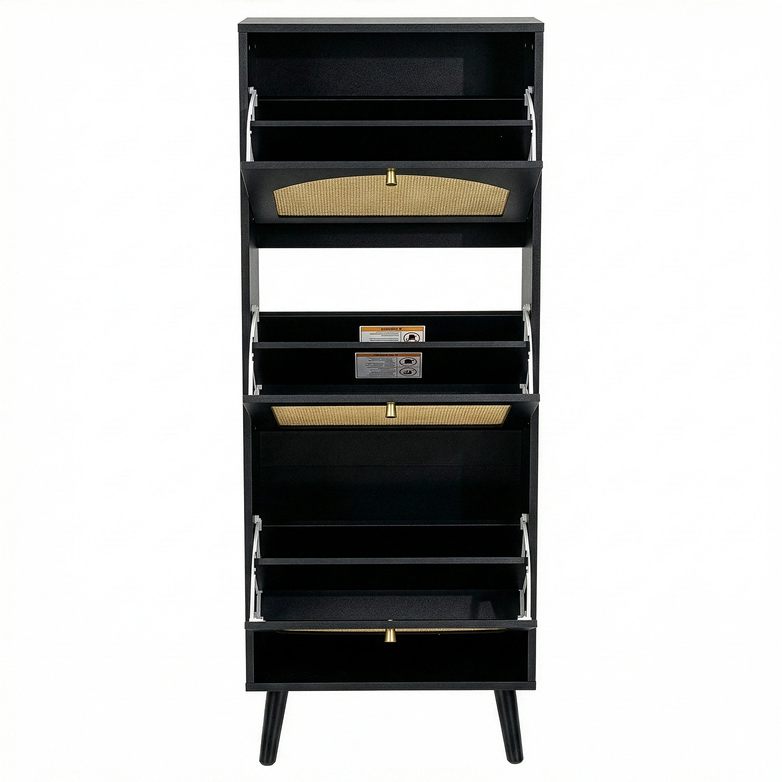 Rattan-fronted 3-tier shoe cabinet, particleboard, 54*24*135 cm, black view 3