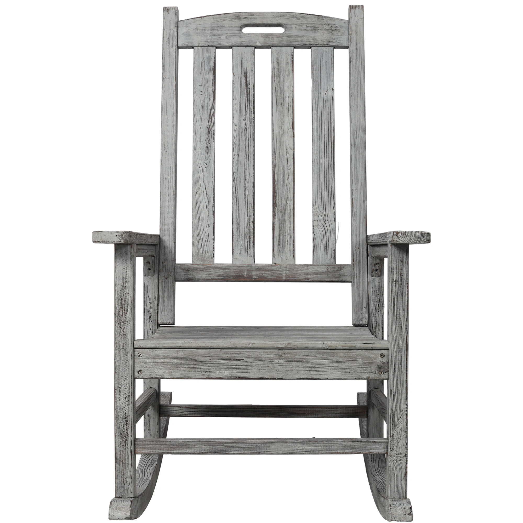 Oversized Wooden Porch Rocker Chair with Wide Seat & Tall Backrest - Light Grey High Back Rocking Chair for Indoor Outdoor Use view 2