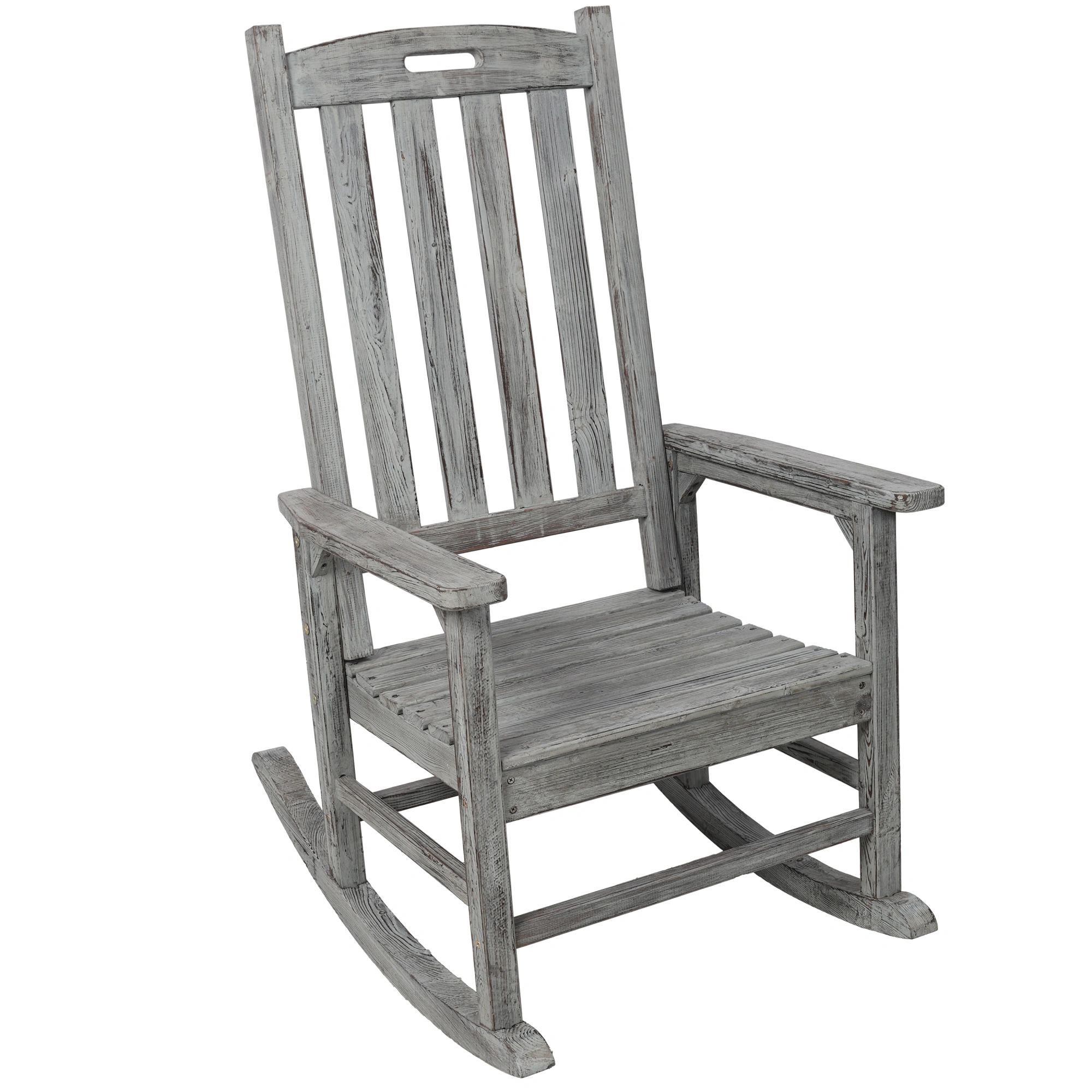 Oversized Wooden Porch Rocker Chair with Wide Seat & Tall Backrest - Light Grey High Back Rocking Chair for Indoor Outdoor Use view 5