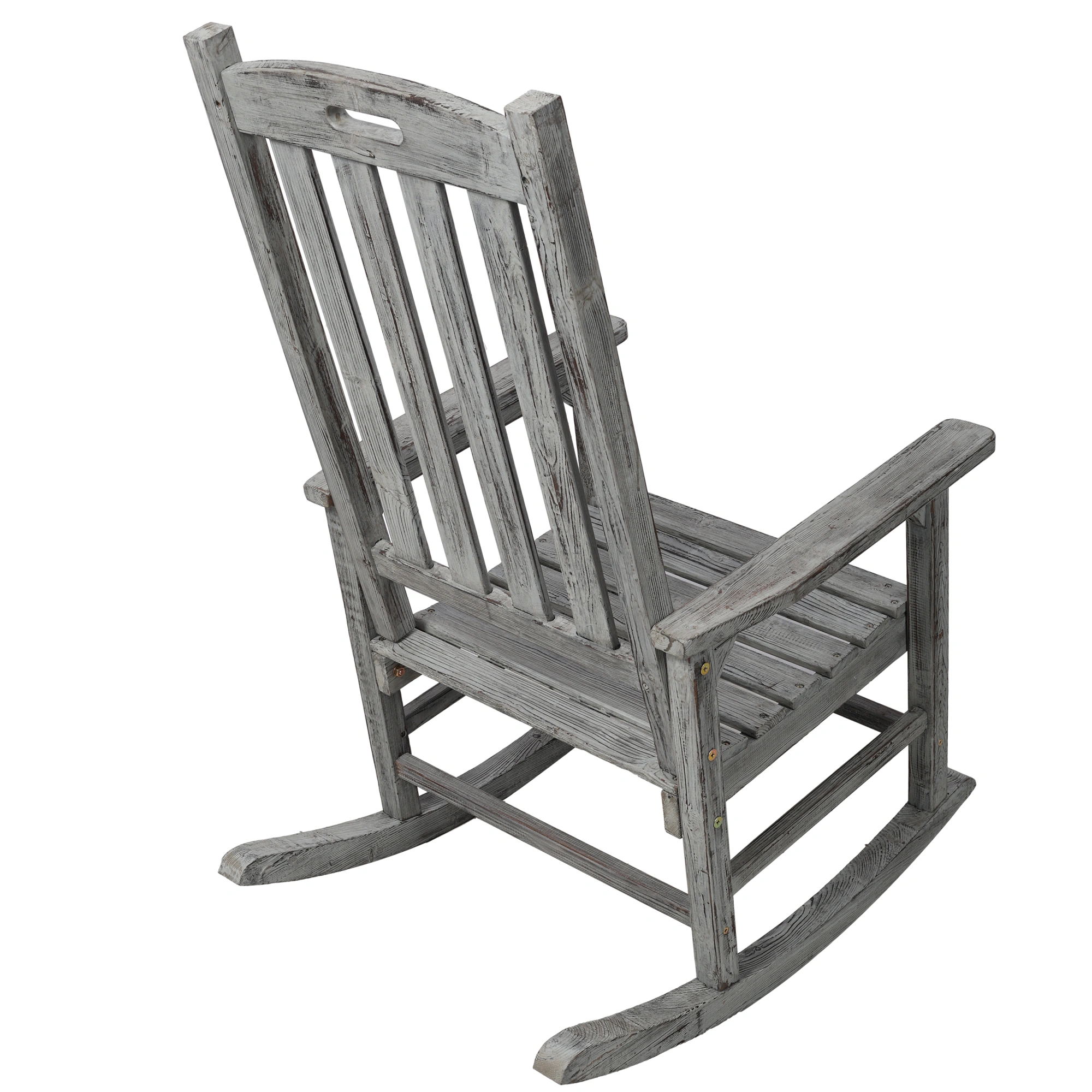 Oversized Wooden Porch Rocker Chair with Wide Seat & Tall Backrest - Light Grey High Back Rocking Chair for Indoor Outdoor Use view 6