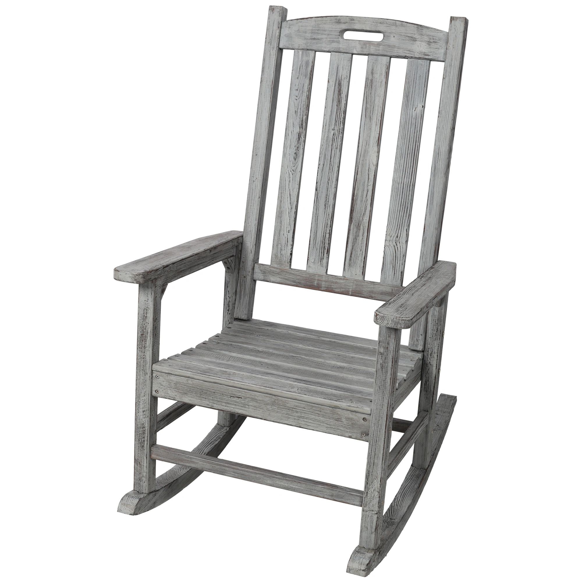 Oversized Wooden Porch Rocker Chair with Wide Seat & Tall Backrest - Light Grey High Back Rocking Chair for Indoor Outdoor Use view 7
