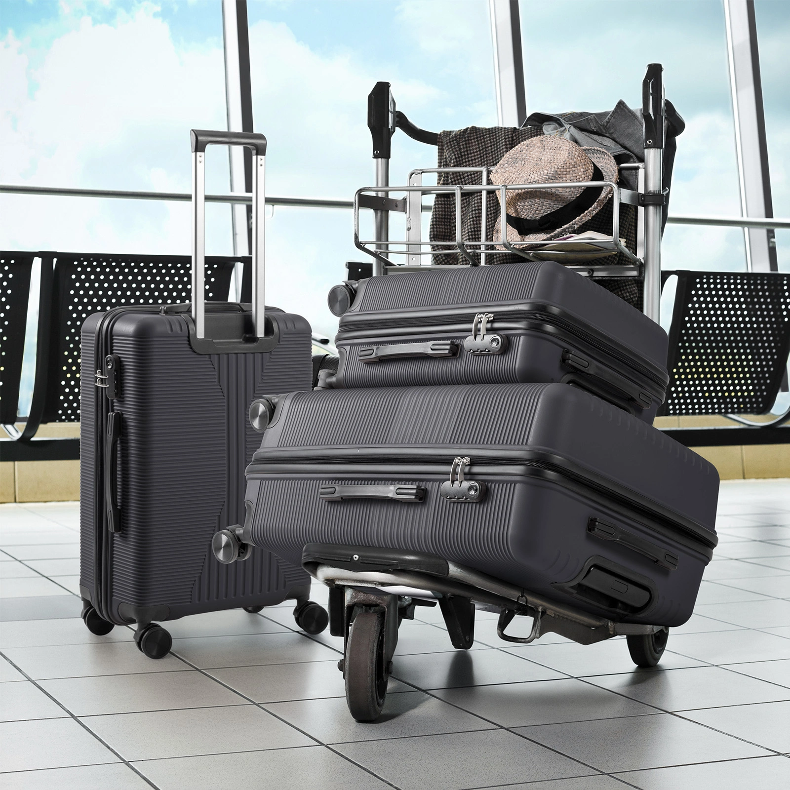 PP Trolley Case 20in 24in 28in 3PCS Suitcase Set Dark Gray view 17