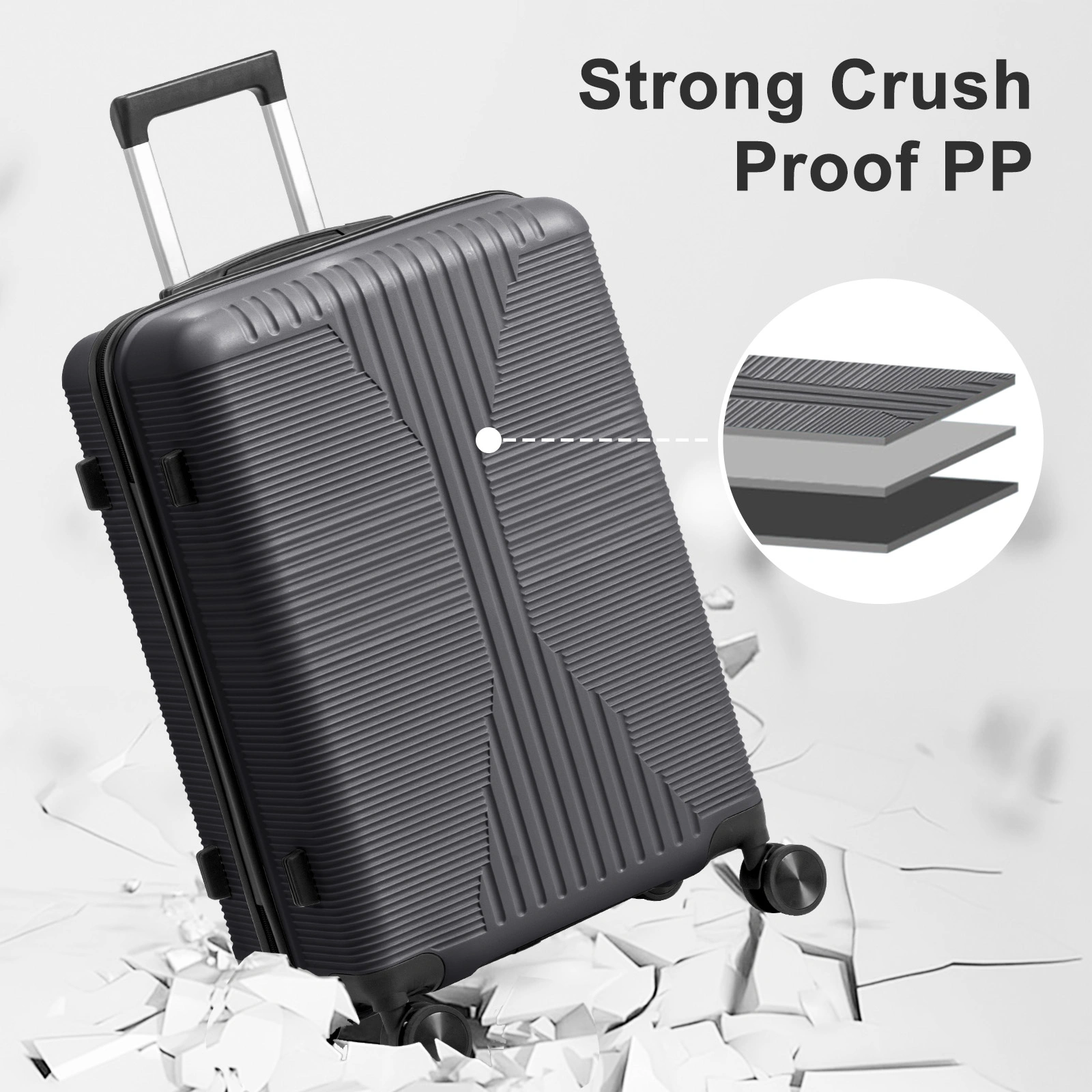 PP Trolley Case 20in 24in 28in 3PCS Suitcase Set Dark Gray view 23