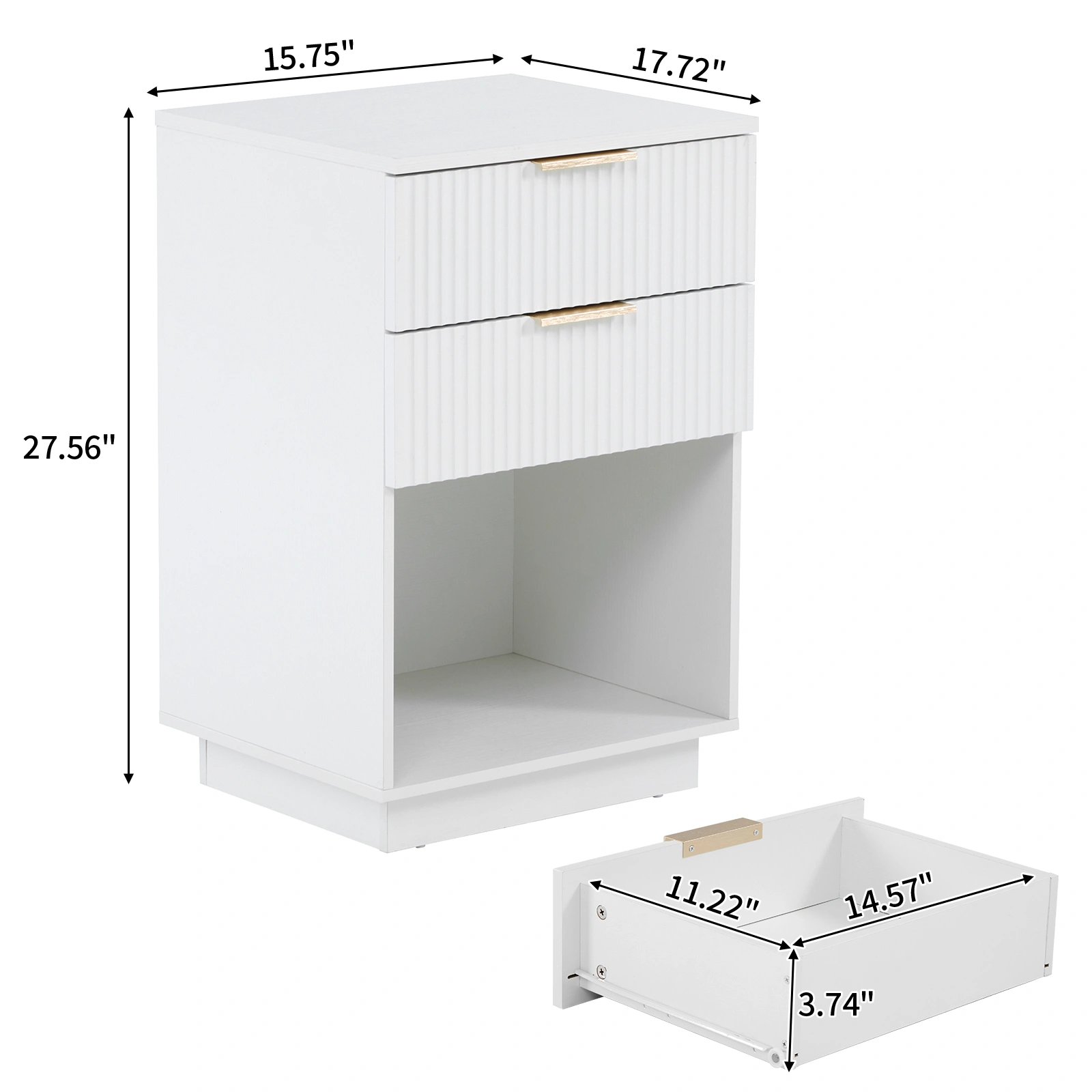 White P2 Density Board Wavy Pattern Drawer Front Two-Drawer Bedside Cabinet view 7