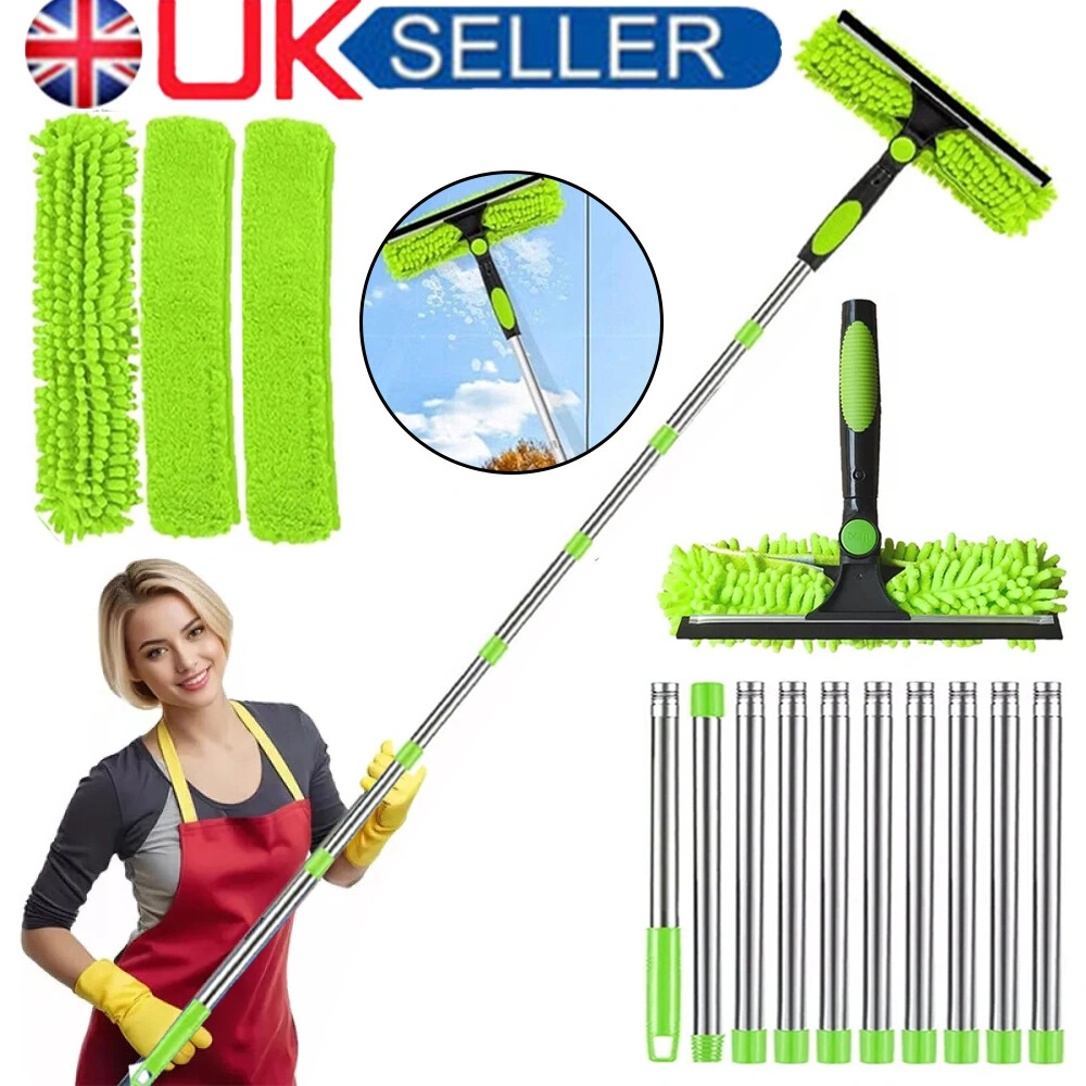 5M Telescopic Window Cleaner Squeegee Pole, Extendable Glass Cleaning Tool with Green Handle view 2