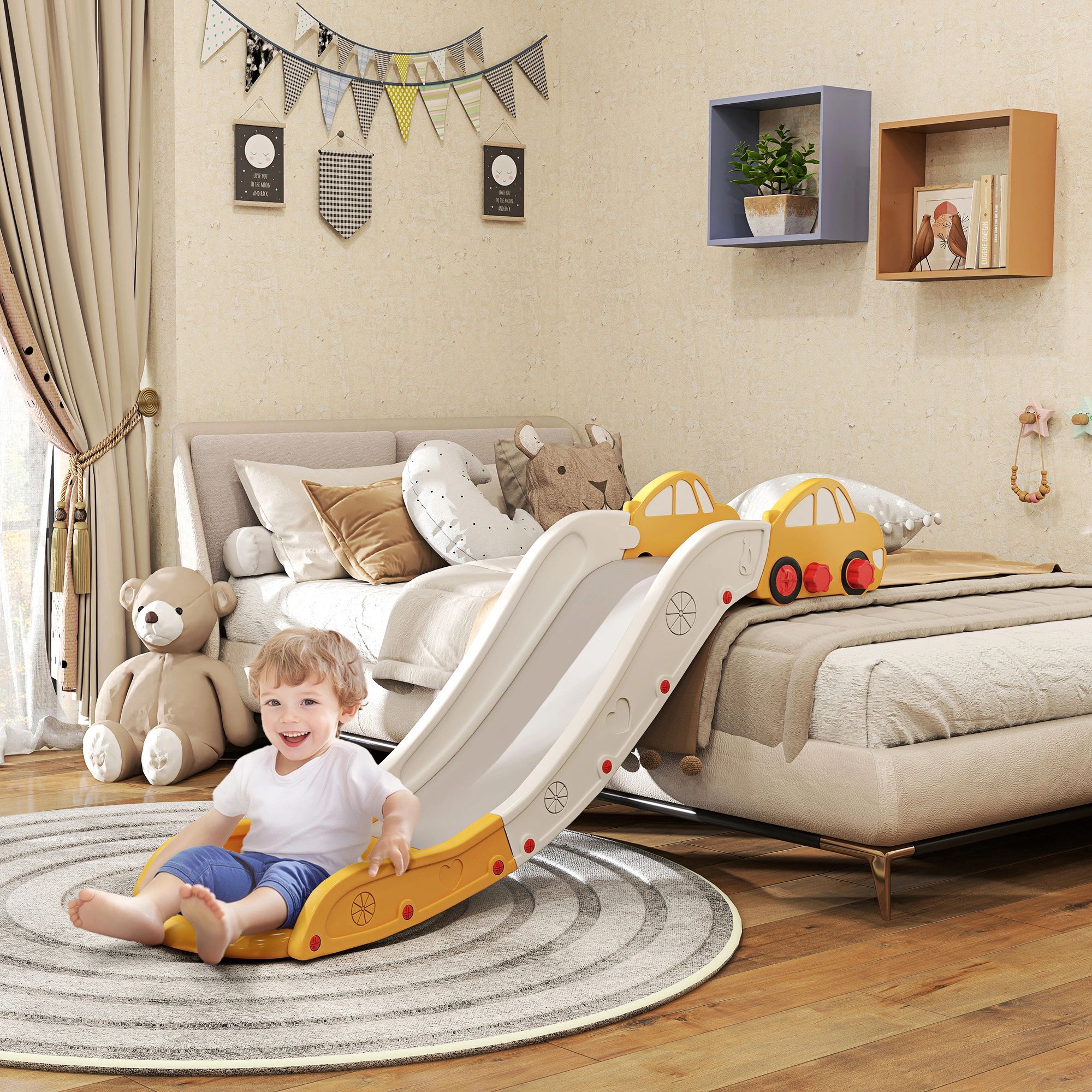 Kids Slide for Indoor Outdoor Use, 3-in-1 Multi-Stage Playground Slide with Storage Basket, Suitable for Children Ages 2-8