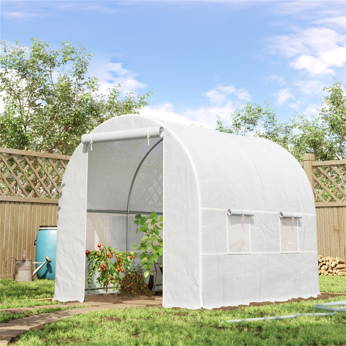 Heavy Duty Walk-In Polytunnel Greenhouse, Portable Garden Tunnel with Zipper Door, PE Cover