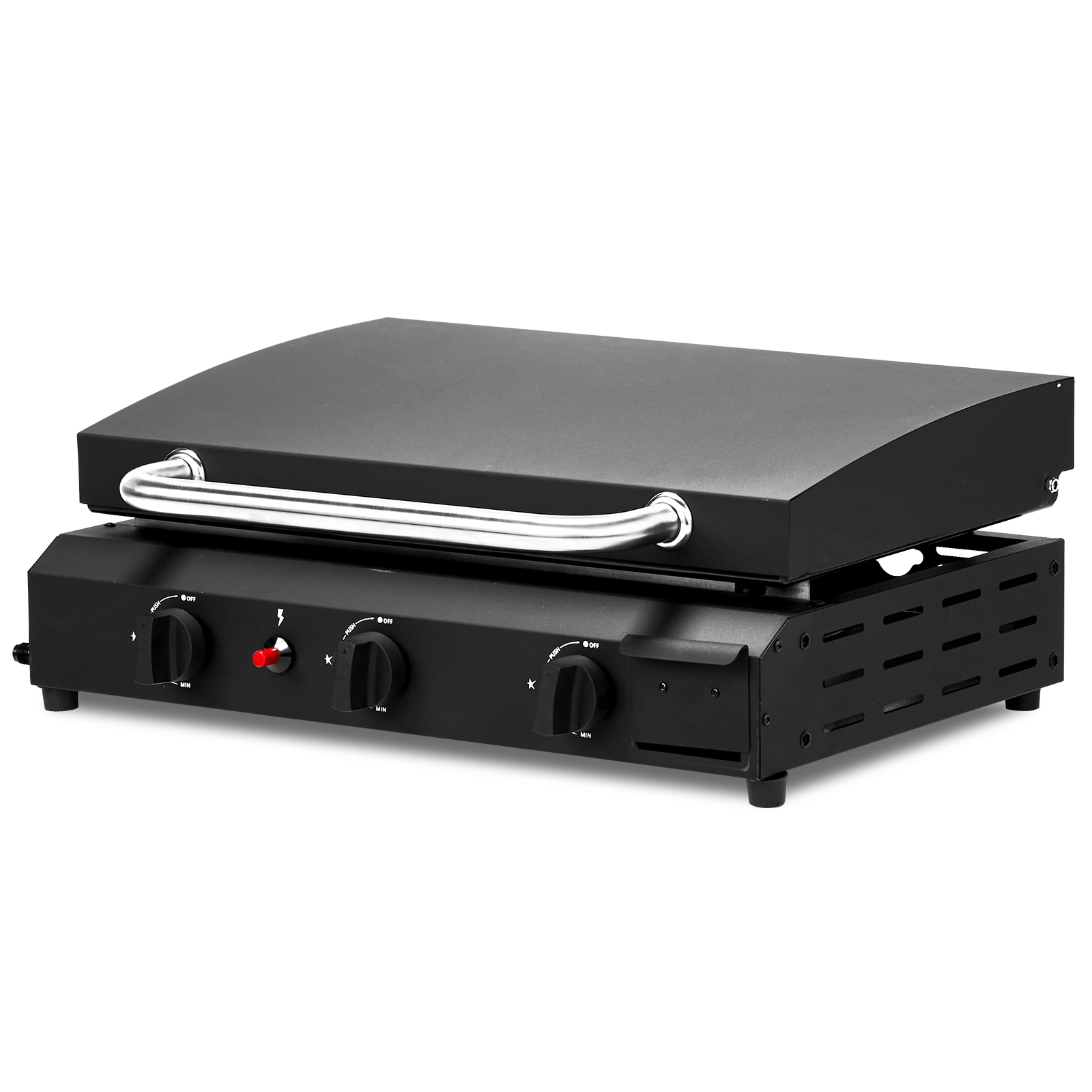 3-Burner Flat Top Gas Griddle Cooking Station with Ceramic Coated Cast Iron Pan, 30,000 BTU Propane Fuelled Griddle Station for Outdoor Barbecue Backyard Cookout view 3