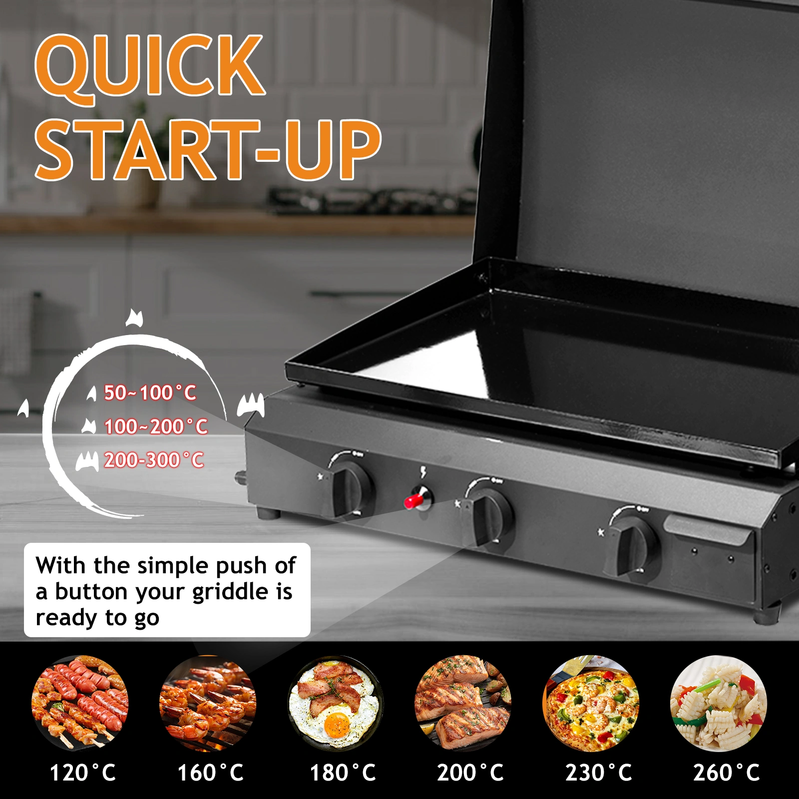 3-Burner Flat Top Gas Griddle Cooking Station with Ceramic Coated Cast Iron Pan, 30,000 BTU Propane Fuelled Griddle Station for Outdoor Barbecue Backyard Cookout view 7
