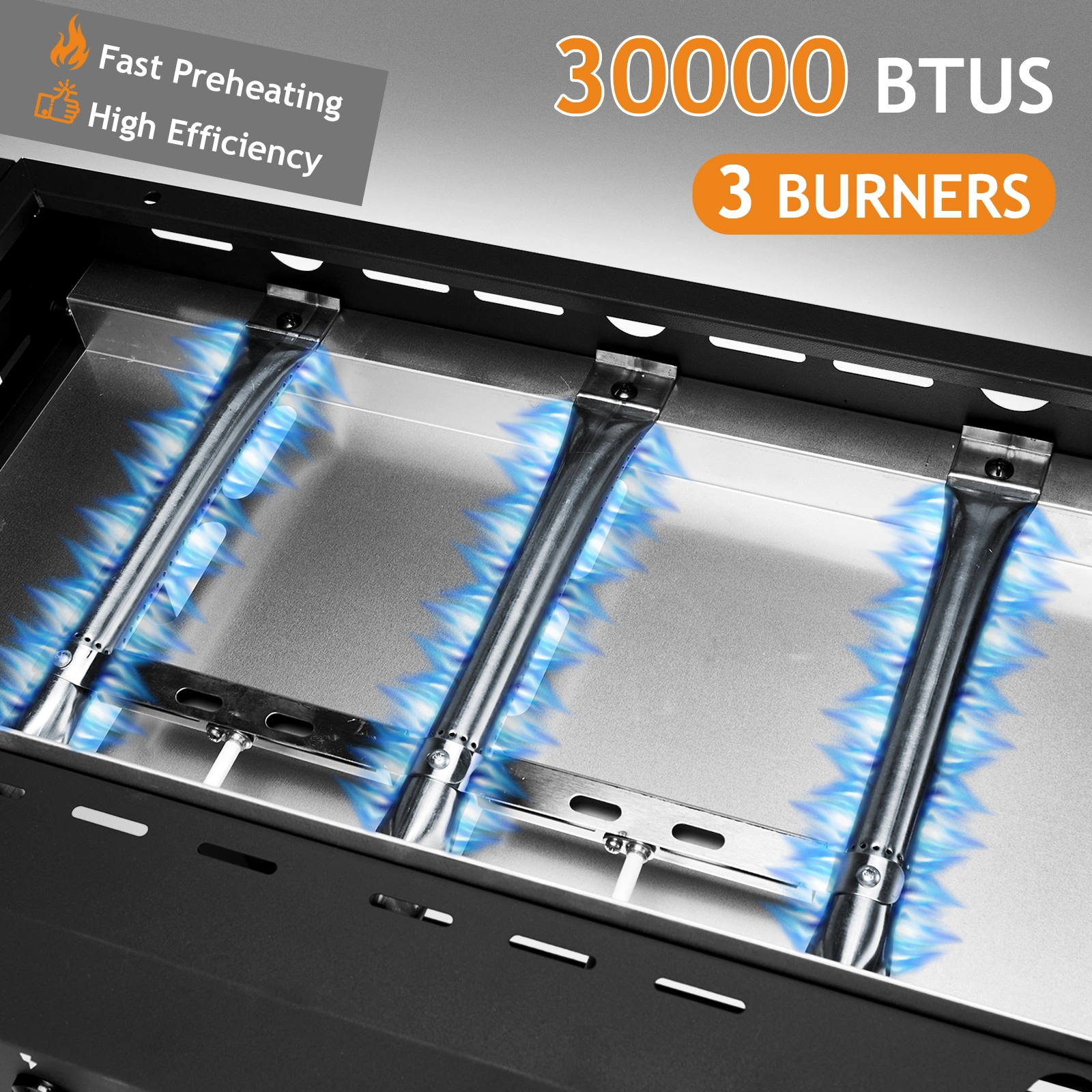 3-Burner Flat Top Gas Griddle Cooking Station with Ceramic Coated Cast Iron Pan, 30,000 BTU Propane Fuelled Griddle Station for Outdoor Barbecue Backyard Cookout view 8