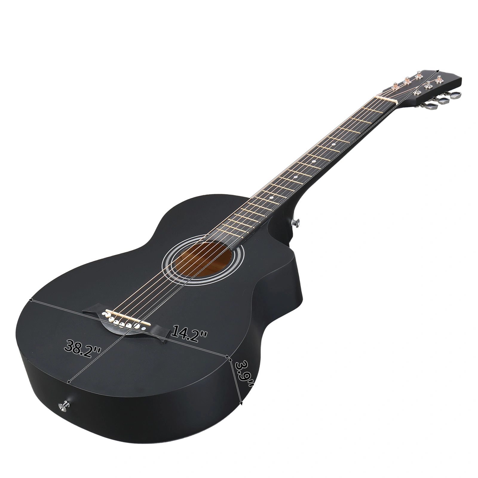 38 Inch Acoustic Guitar for Beginners, JF Body Shape Basswood Folk Guitar, 6-String Student Guitar with Case Picks & Strap - Matte Black view 2