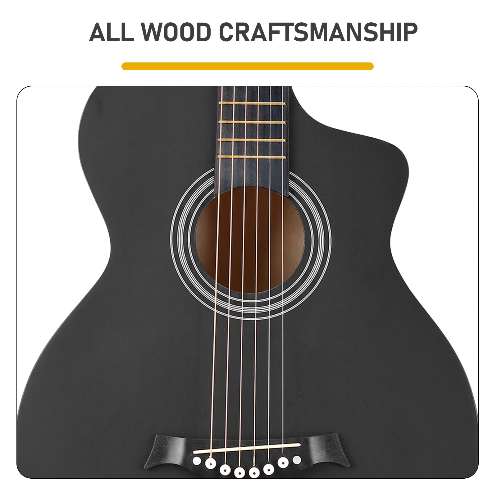 38 Inch Acoustic Guitar for Beginners, JF Body Shape Basswood Folk Guitar, 6-String Student Guitar with Case Picks & Strap - Matte Black view 7