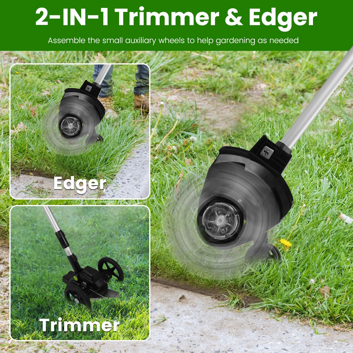 21V Electric Weed Edger Cordless String Trimmer Grass Mower Eater Bush Cutter with 16800RPM 2x 3000mAh Batteries 3.6-4.6FT Length 90° Rotatable Angle Saw Blade Steel Blade String Blade view 9