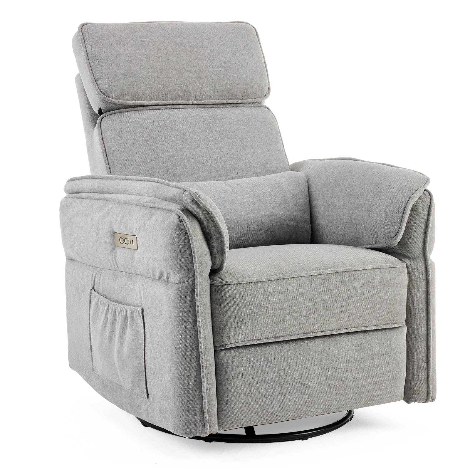 Power Recliner Chair 300° Swivel Rocker Electric Reclining Chair Adjustable Headrest Foldable Armrests 330 Lbs Weight Capacity Chenille Light Gray Indoor