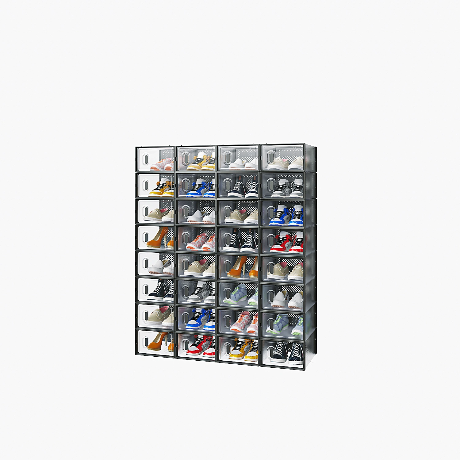 32PCS Black Small Shoe Boxes 33x23x14cm Plastic Mesh Stackable Freely Combinable view 3