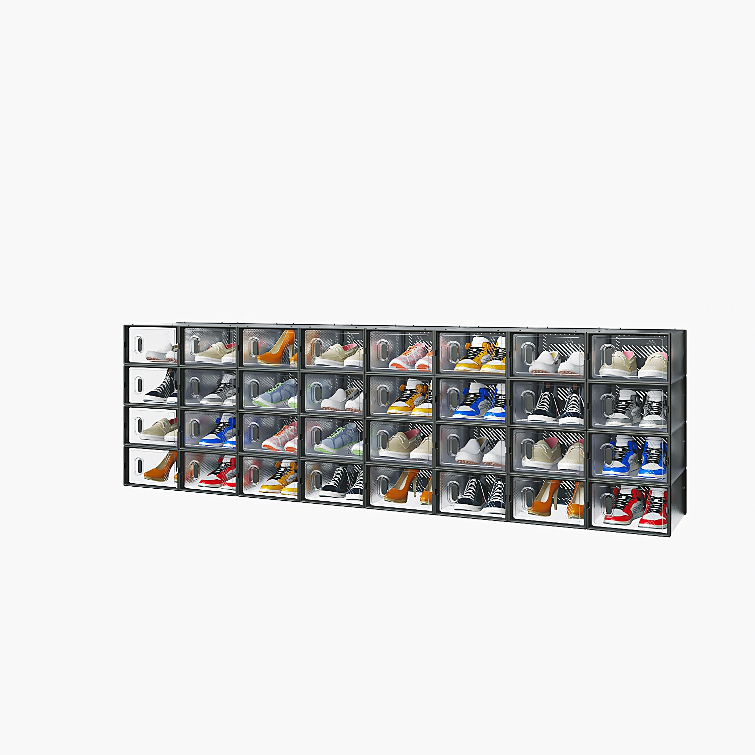 32PCS Black Small Shoe Boxes 33x23x14cm Plastic Mesh Stackable Freely Combinable view 4