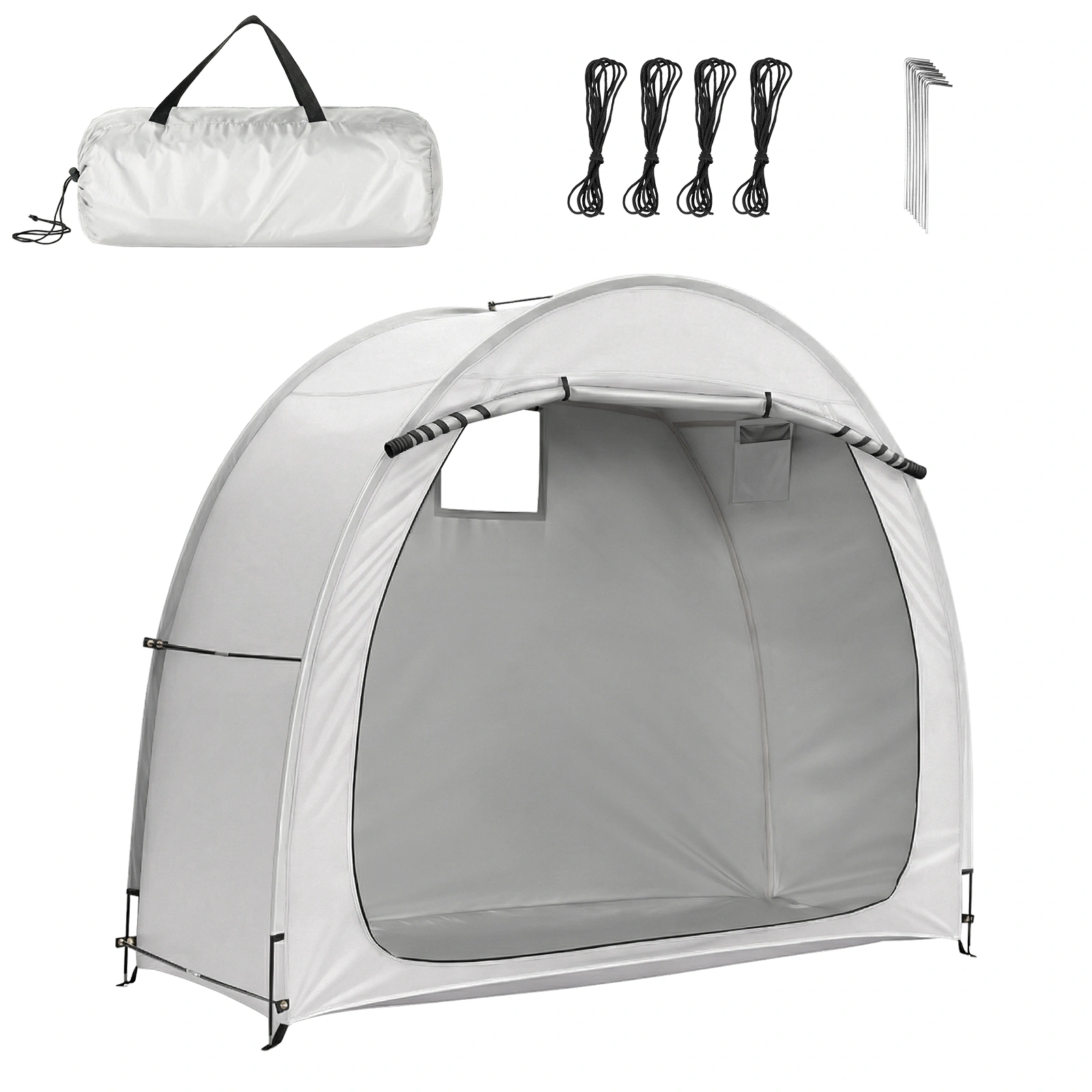 6.8x2.6FT Light Gray Arc Bicycle Storage Shed, 210D PU Silver Coated Oxford Cloth Bike Storage Tent with Fiberglass Frame