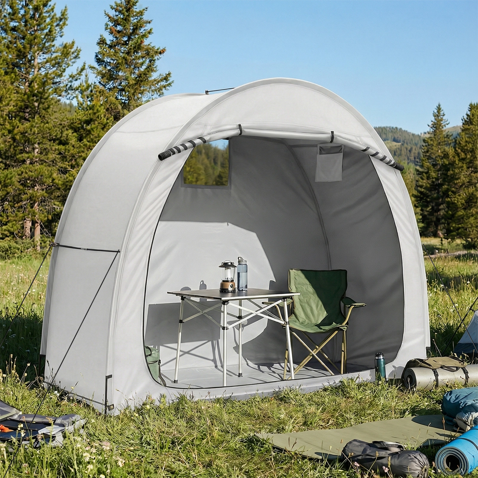 6.8x2.6FT Light Gray Arc Bicycle Storage Shed, 210D PU Silver Coated Oxford Cloth Bike Storage Tent with Fiberglass Frame view 15